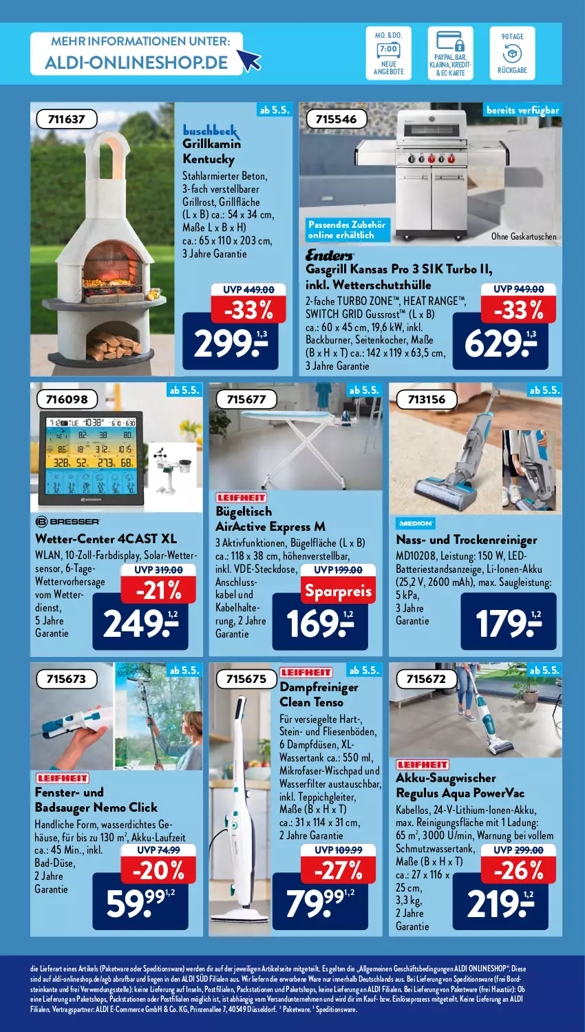 Aktueller Prospekt AldiSud - ALDI Aktuell - von 02.05 bis 05.05.2022 - strona 19 - produkty: akku, aldi, angebot, angebote, aqua, aust, Bad, batterie, bügel, bügeltisch, dampfreiniger, eis, elle, ente, erde, fenster, gasgrill, grill, grillfläche, grillrost, HP, Kamin, Kocher, LG, Liege, mikrofaser, reiniger, Reinigung, reis, rwe, Saugwischer, schutzhülle, steckdose, teppich, Ti, tisch, tuc, wasser, wasserfilter, wassertank