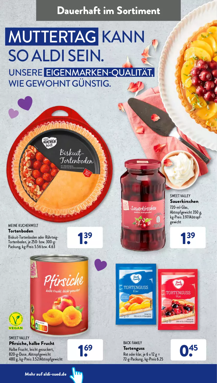 Aktueller Prospekt AldiSud - ALDI Aktuell - von 02.05 bis 05.05.2022 - strona 40 - produkty: aldi, auer, eis, frucht, kirsch, kirsche, kirschen, kuchen, pfirsich, pfirsiche, reis, sauerkirschen, Ti, torte, tortenguss, zucker