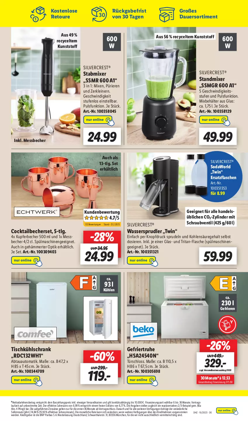 Aktueller Prospekt Lidl - Wochen-Highlights im Onlineshop - von 06.03 bis 12.03.2023 - strona 3 - produkty: abtauautomatik, auer, auto, Becher, Behälter, cocktail, eis, elle, erde, flasche, kühlschrank, leine, LG, Messbecher, Mixer, ndk, reis, Schrank, silvercrest, Soda, Sprudel, spülmaschinen, stabmixer, standmixer, Ti, tisch, wasser, wassersprudler