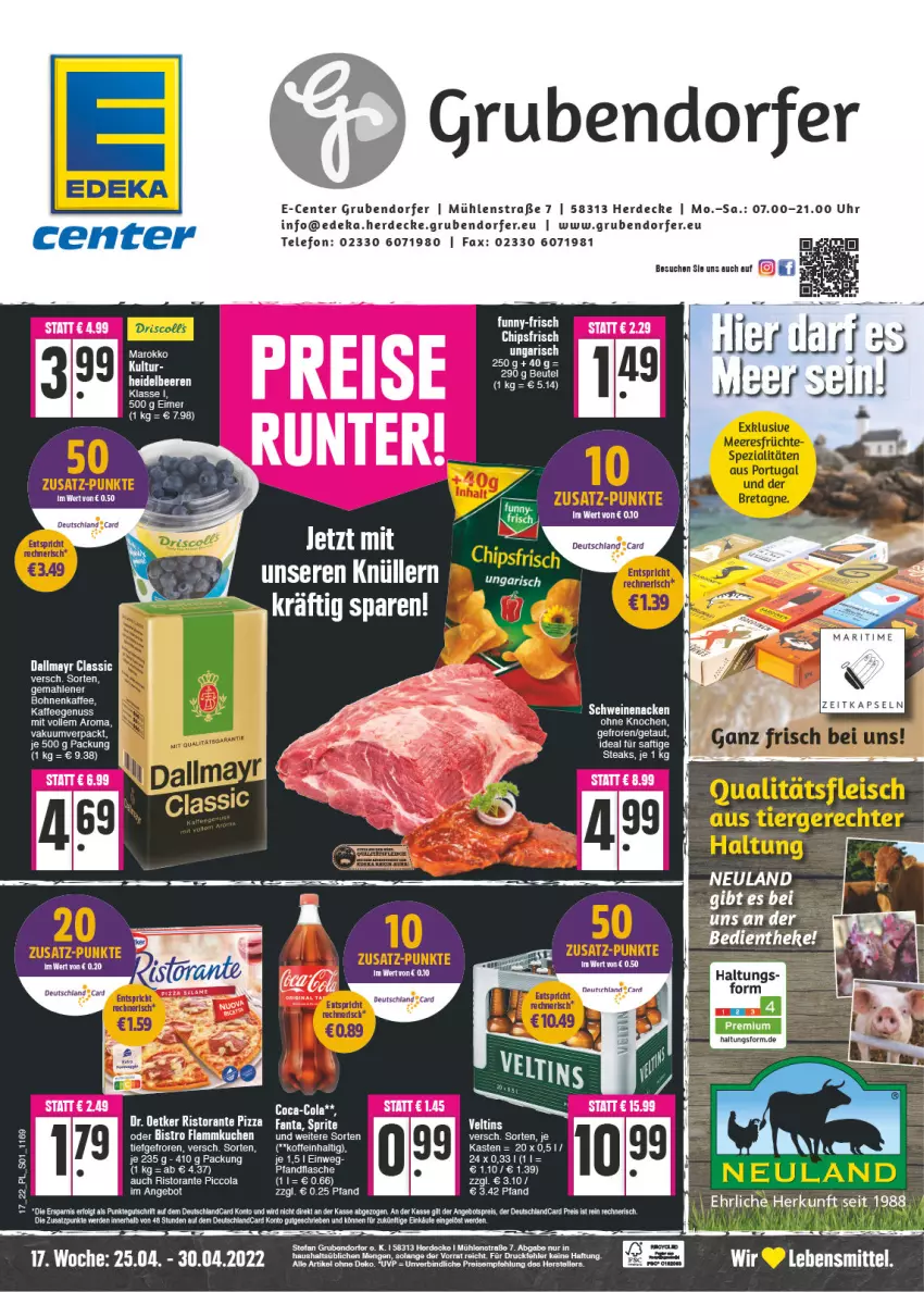 Aktueller Prospekt E Center - Angebote der Woche - von 25.04 bis 30.04.2022 - strona 1 - produkty: angebot, angebotspreis, bett, Betten, chips, chipsfrisch, coca-cola, cola, dallmayr, decke, deka, deutschlandcard, Dr. Oetker, eimer, eis, elle, ente, erde, flammkuchen, flasche, kaffee, kaffeegenuss, kuchen, lamm, LG, nuss, pizza, reis, ristorante, ristorante pizza, saft, tee, telefon, teller, Ti, uhr