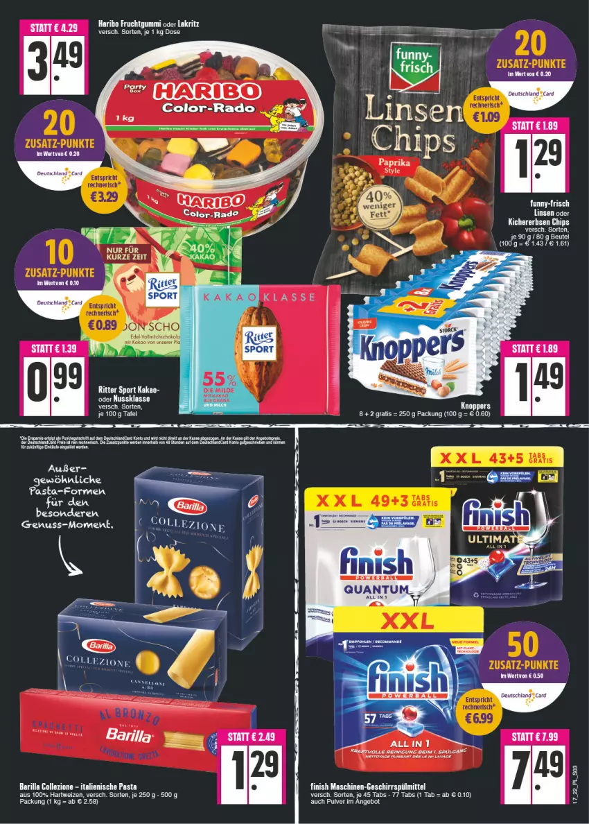 Aktueller Prospekt E Center - Angebote der Woche - von 25.04 bis 30.04.2022 - strona 3 - produkty: angebot, ball, barilla, beko, beutel, chips, erbsen, Finish, frucht, fruchtgummi, funny-frisch, geschirr, geschirrspülmittel, hama, haribo, hartweizen, italienische pasta, kakao, kichererbsen, Kichererbsen Chips, knoppers, Lakritz, linsen, milch, nuss, oder lakritz, pasta, powerball, schoko, siemens, spülmittel, Ti, vollmilch