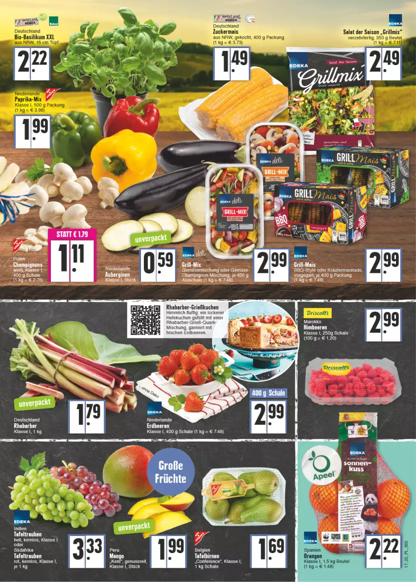 Aktueller Prospekt E Center - Angebote der Woche - von 25.04 bis 30.04.2022 - strona 5 - produkty: beere, beeren, beutel, Birnen, champignon, champignons, erdbeere, erdbeeren, garnier, grill, Hefe, kräuter, kuchen, LG, mais, mango, marinade, nuss, oder kräuter, orange, orangen, quark, rhabarber, salat, Schal, Schale, tafelbirnen, tafeltrauben, trauben, wein, zucker, zuckermais