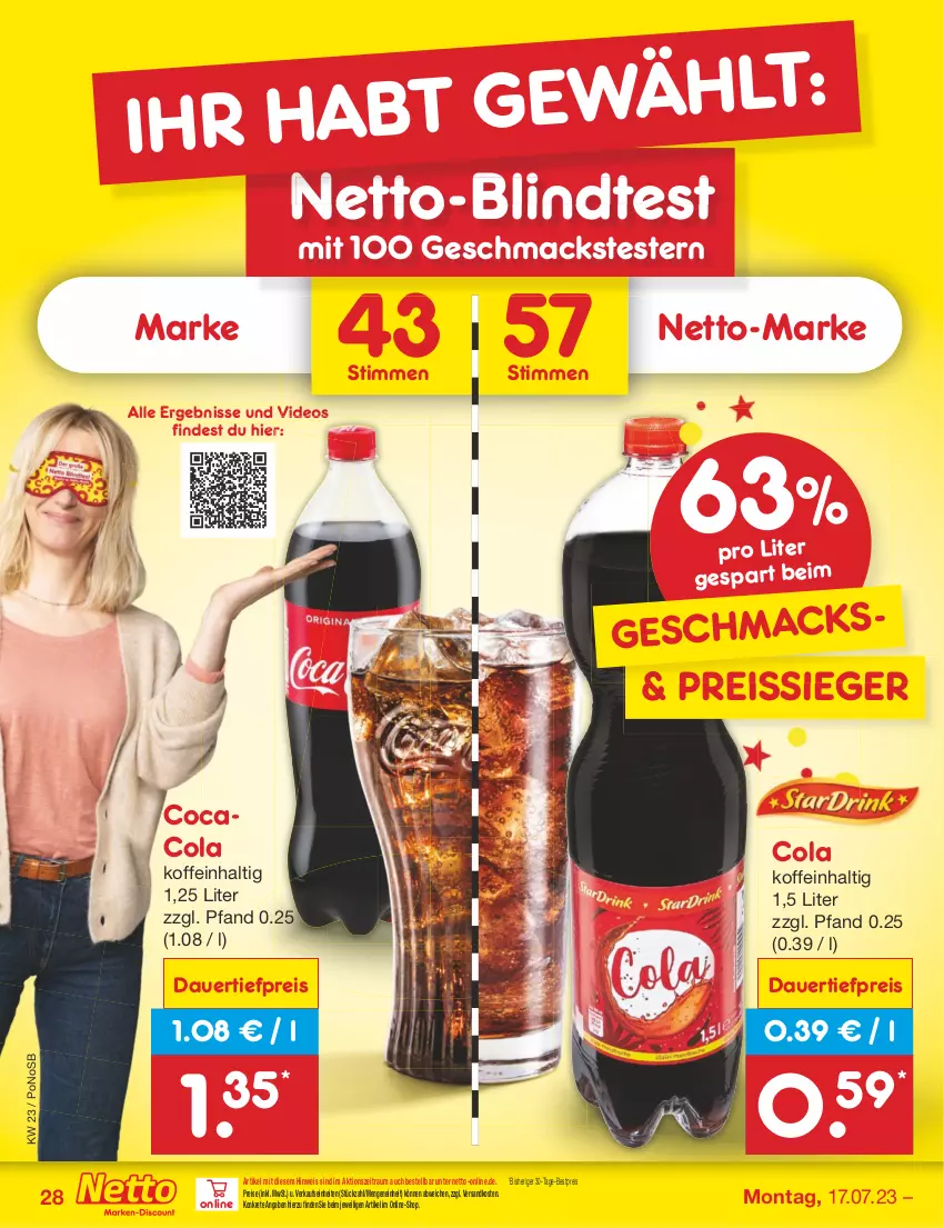 Aktueller Prospekt Netto Marken-Discount - Filial-Angebote - von 17.07 bis 22.07.2023 - strona 28 - produkty: auer, bestpreis, cola, dauertiefpreis, deo, eis, lindt, mac, ndk, reis, reiss, Ti, tiefpreis