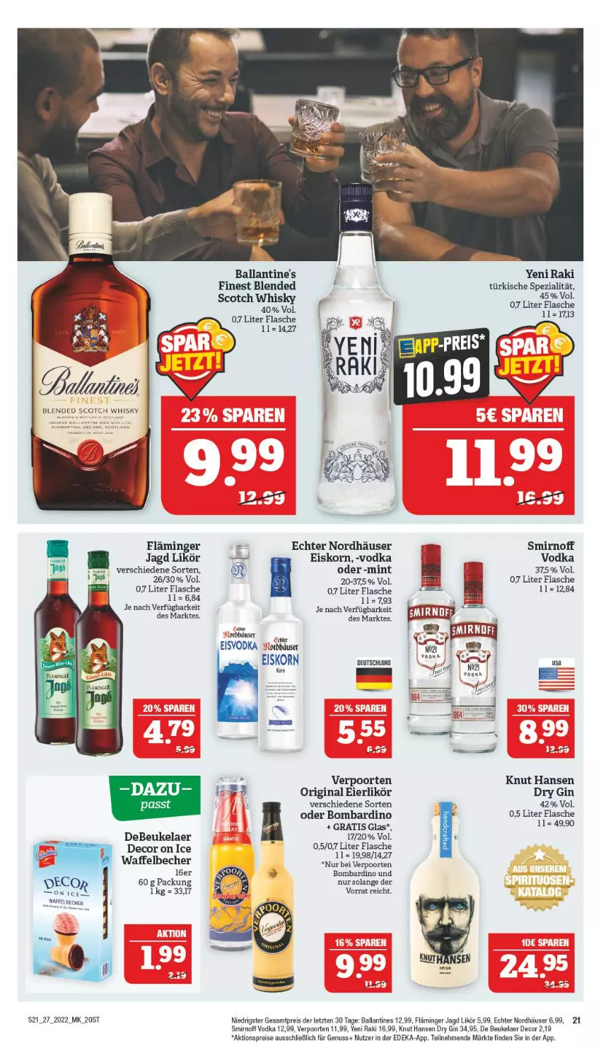 Aktueller Prospekt Marktkauf - Prospekt - von 03.07 bis 09.07.2022 - strona 21 - produkty: aktionspreis, ball, Ballantine's, Becher, de beukelaer, debeukelaer, decor, deka, dry gin, eier, eierlikör, eis, flasche, gin, korn, likör, mint, nuss, reis, scotch, smirnoff, Spezi, Ti, verpoorten, vodka, yeni raki, ZTE