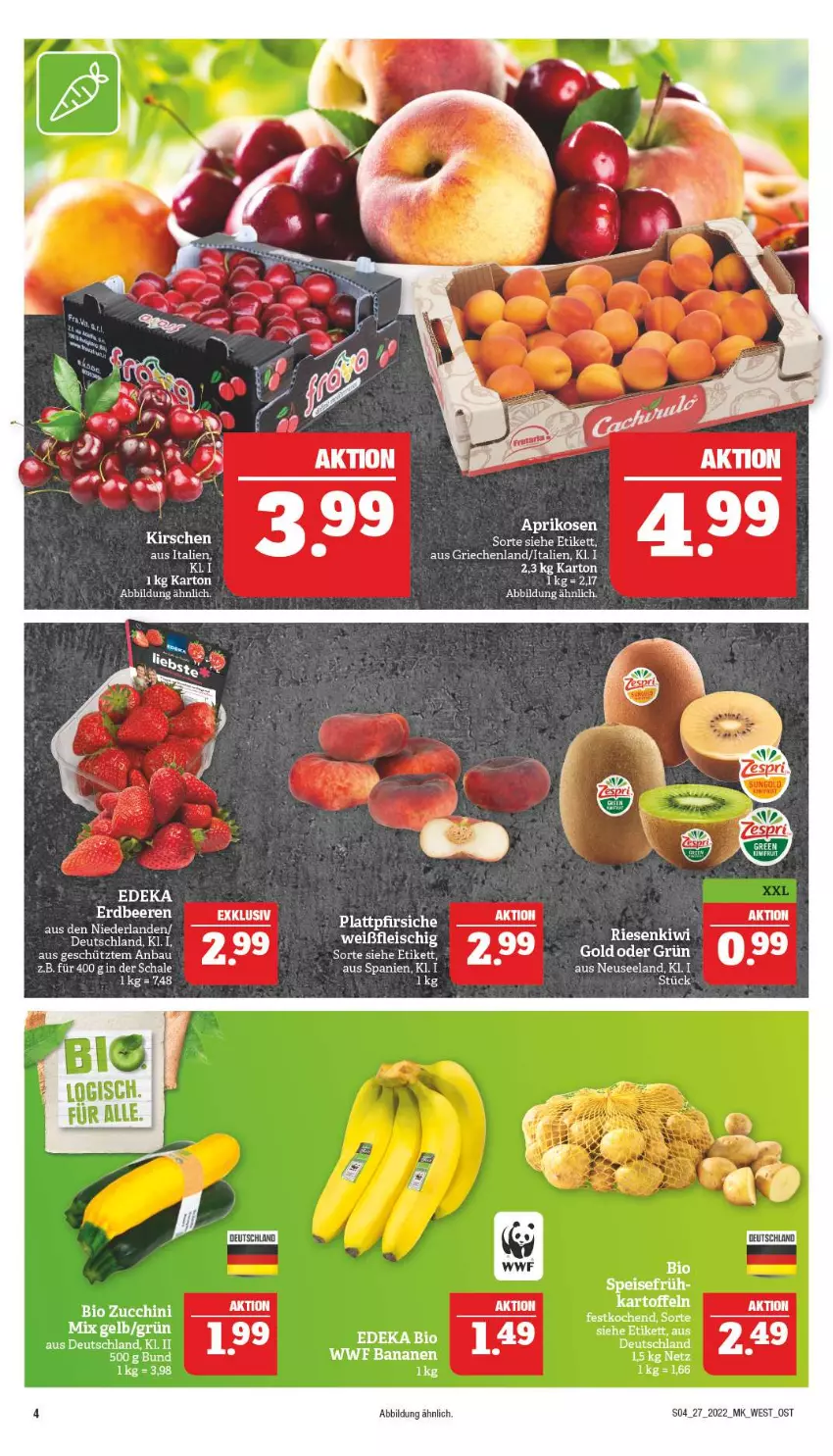 Aktueller Prospekt Marktkauf - Prospekt - von 03.07 bis 09.07.2022 - strona 4 - produkty: aprikose, aprikosen, banane, bananen, Bau, bio, deka, edeka bio, eis, Elan, fleisch, Ti, ZTE, zucchini