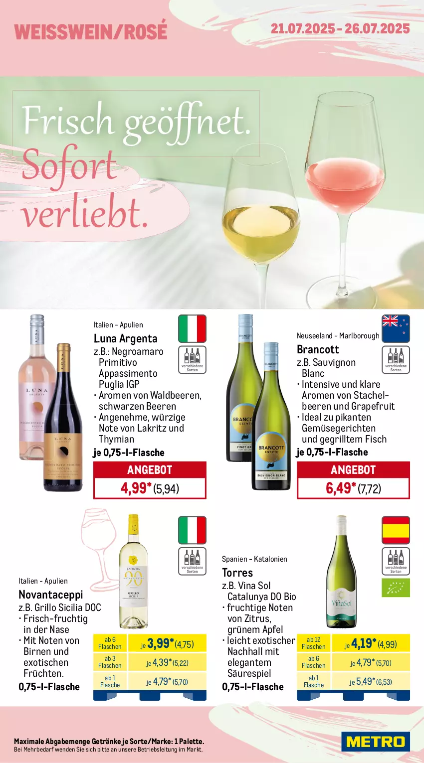 Aktueller Prospekt Metro - Wochen-Angebote - von 21.07 bis 26.07.2025 - strona 15 - produkty: Absolut Vodka, amaro, ananas, angebot, apfel, beere, beeren, bio, Birnen, brut, champagne, chardonnay, eis, Elan, fisch, flasche, frucht, früchte, früchten, getränk, getränke, gewürz, grand sud, grapefruit, grill, grillo, Holz, kirsch, kirsche, Lakritz, Palette, primitivo, Ria, sauvignon, sauvignon blanc, Schal, Schale, sim, Stachelbeeren, Ti, tisch, vodka, wein, zitrone