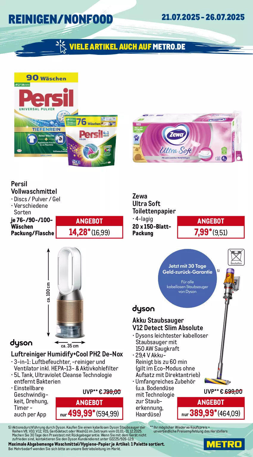 Aktueller Prospekt Metro - Wochen-Angebote - von 21.07 bis 26.07.2025 - strona 17 - produkty: akku, angebot, aperol, bacardi, cola, drink, Dyson, eis, elle, flasche, getränk, getränke, grapefruit, kraft, lillet, limo, Luftbefeuchter, Luftreiniger, mac, Metro, moskovskaya, Palette, papier, persil, reiniger, reis, Sierra, sim, staubsauger, teller, Ti, Tiere, timer, toilettenpapier, ventilator, vollwaschmittel, waschmittel, zewa