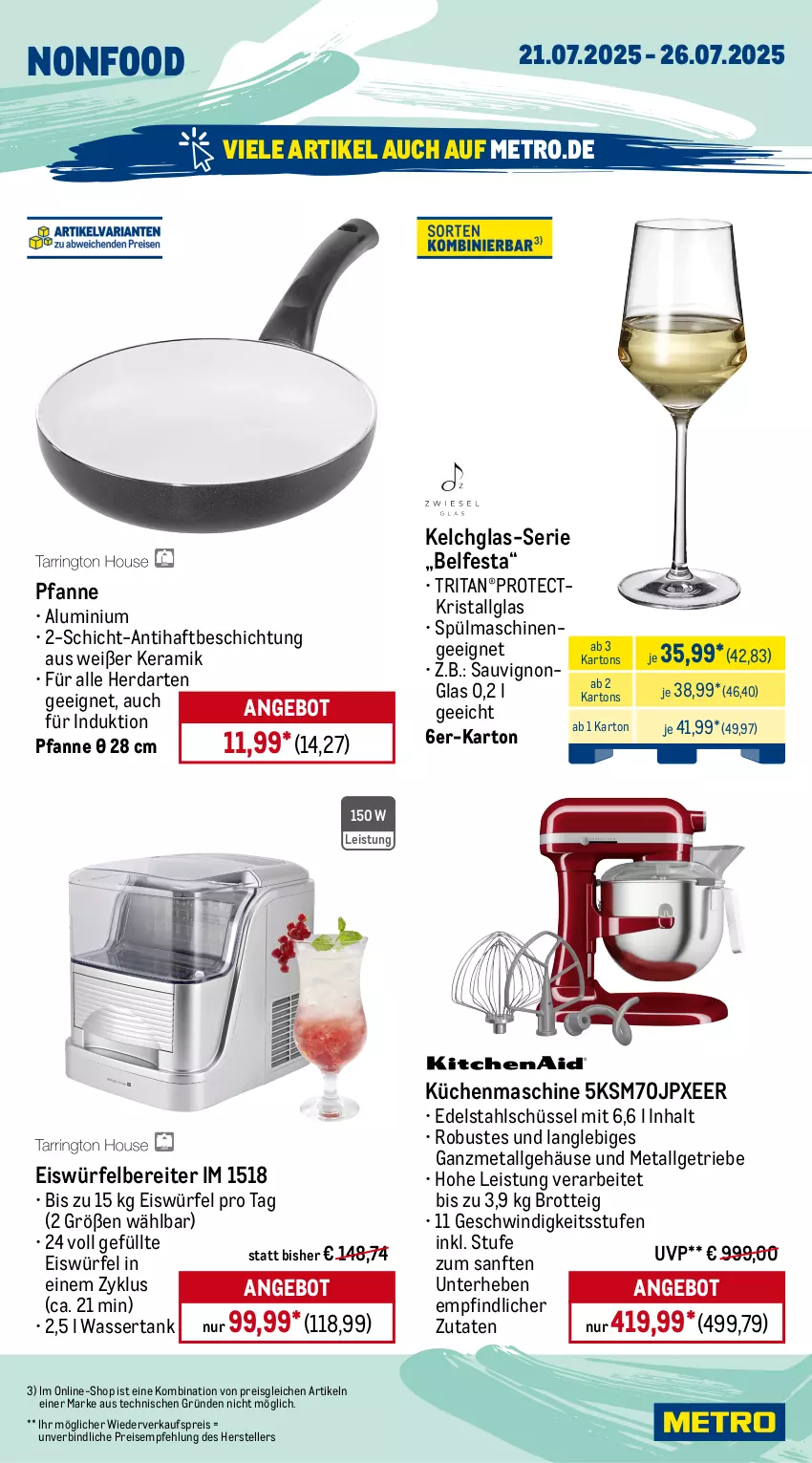 Aktueller Prospekt Metro - Wochen-Angebote - von 21.07 bis 26.07.2025 - strona 20 - produkty: angebot, brot, burger, edelstahl, eis, eiswürfel, eiswürfelbereiter, elle, fritteuse, grill, grillplatte, hamburger, herdarten, kontaktgrill, küche, Küchen, kuchen, küchenmaschine, latte, LG, Metro, Ofen, pfanne, pizza, reis, sauvignon, schüssel, spülmaschinen, teller, thermometer, Ti, Waffeleisen, wasser, wassertank, würfel