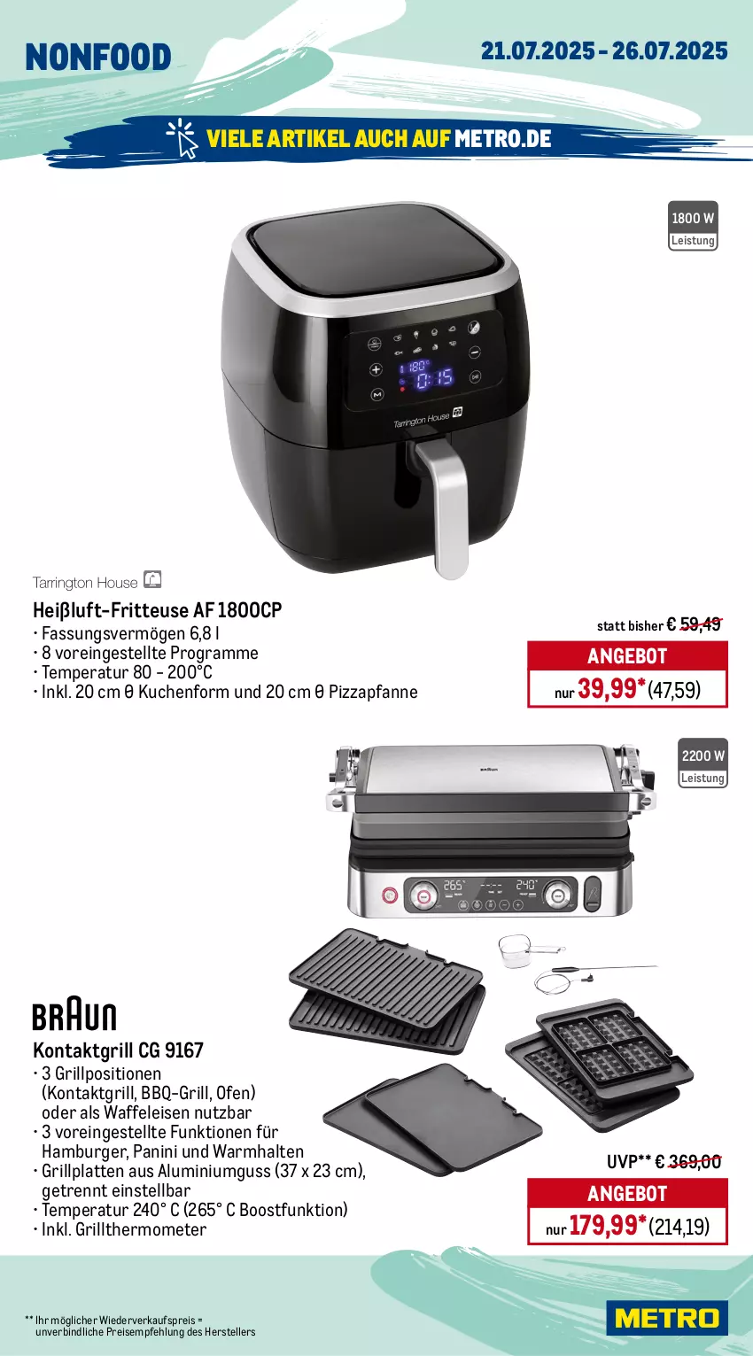 Aktueller Prospekt Metro - Wochen-Angebote - von 21.07 bis 26.07.2025 - strona 21 - produkty: angebot, brot, burger, edelstahl, eis, eiswürfel, eiswürfelbereiter, elle, fritteuse, grill, grillplatte, hamburger, herdarten, kontaktgrill, küche, Küchen, kuchen, küchenmaschine, latte, LG, Metro, Ofen, pfanne, pizza, reis, sauvignon, schüssel, spülmaschinen, teller, thermometer, Ti, Waffeleisen, wasser, wassertank, würfel