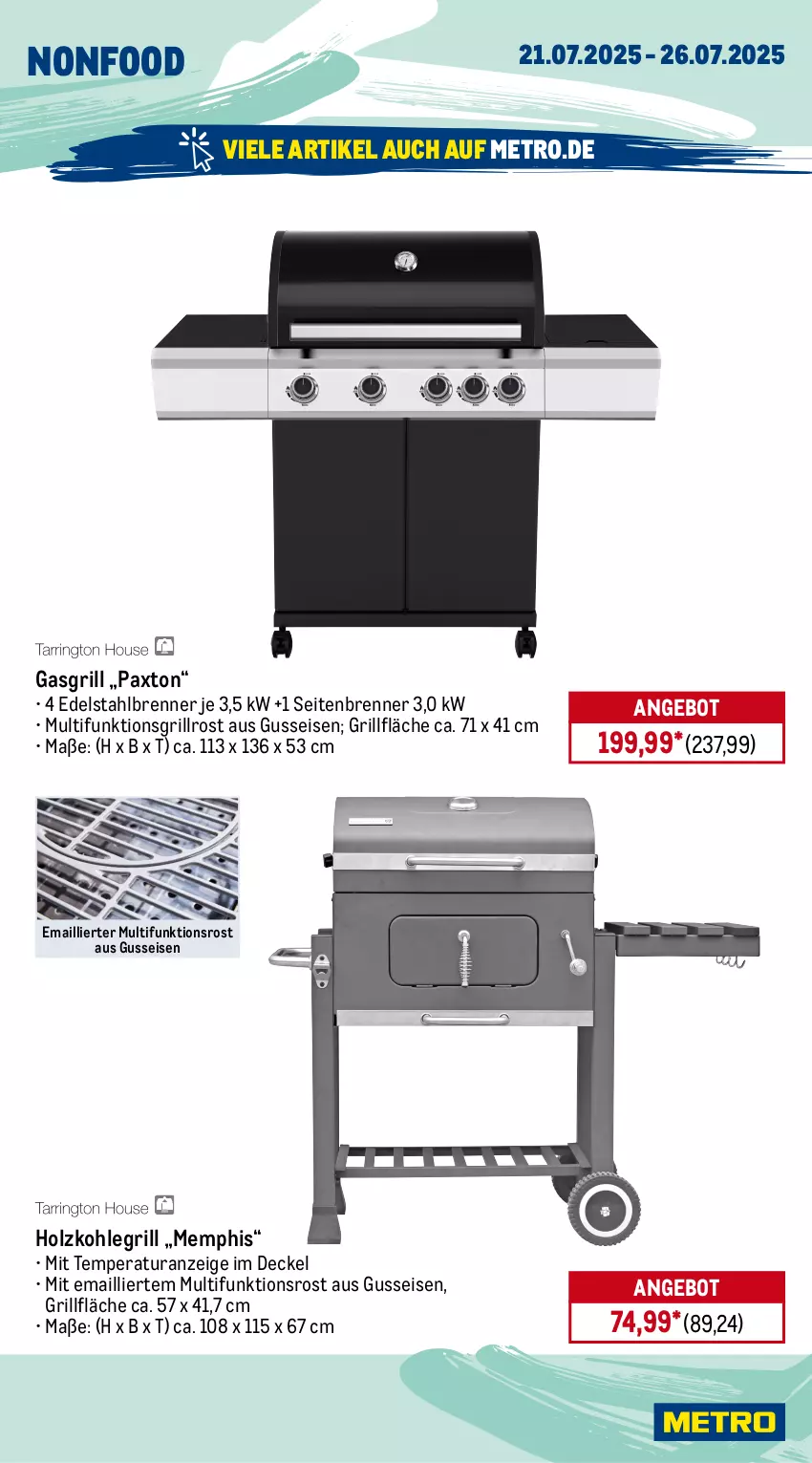 Aktueller Prospekt Metro - Wochen-Angebote - von 21.07 bis 26.07.2025 - strona 22 - produkty: angebot, decke, Deckel, edelstahl, eis, gasgrill, grill, grillfläche, grillrost, Holz, holzkohle, holzkohlegrill, Kohlegrill, Metro, Pax, Ti