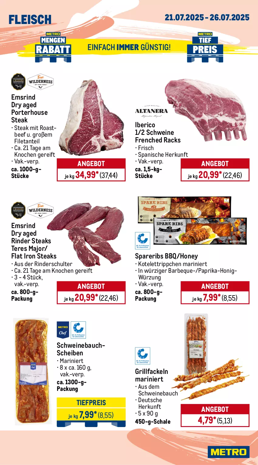 Aktueller Prospekt Metro - Wochen-Angebote - von 21.07 bis 26.07.2025 - strona 3 - produkty: angebot, Bau, bauchscheiben, beef, braten, decke, Deckel, eis, filet, fleisch, grill, grillfackeln, honig, kotelett, mais, Metro, paprika, pute, putenschnitzel, reis, rind, rinder, rinderbraten, roastbeef, Schal, Schale, schnitzel, schwein, schweine, Schweinebauch, schweinebauchscheiben, spareribs, steak, steakhüfte, steaks, Ti, tiefpreis, wein, weine