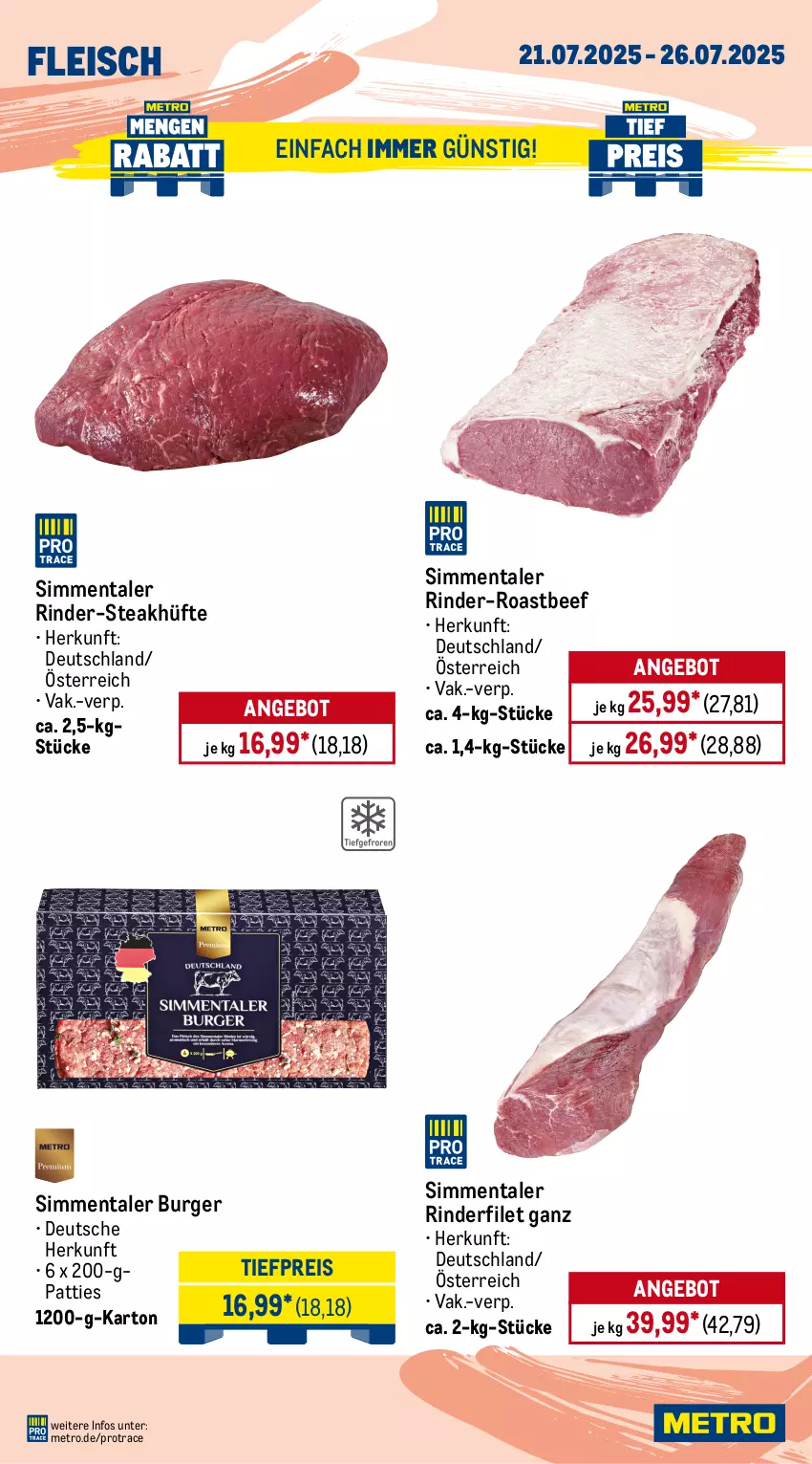 Aktueller Prospekt Metro - Wochen-Angebote - von 21.07 bis 26.07.2025 - strona 4 - produkty: Abtei, angebot, angebote, aqua, beef, burger, eis, filet, fisch, fleisch, frischfisch, Metro, reis, rind, rinder, rinderfilet, roastbeef, Rotbarsch, rotbarschfilet, sim, steak, steakhüfte, Steinbeißer, Steinbeißerfilet, teppich, Ti, tiefpreis, Wild, wolfsbarsch