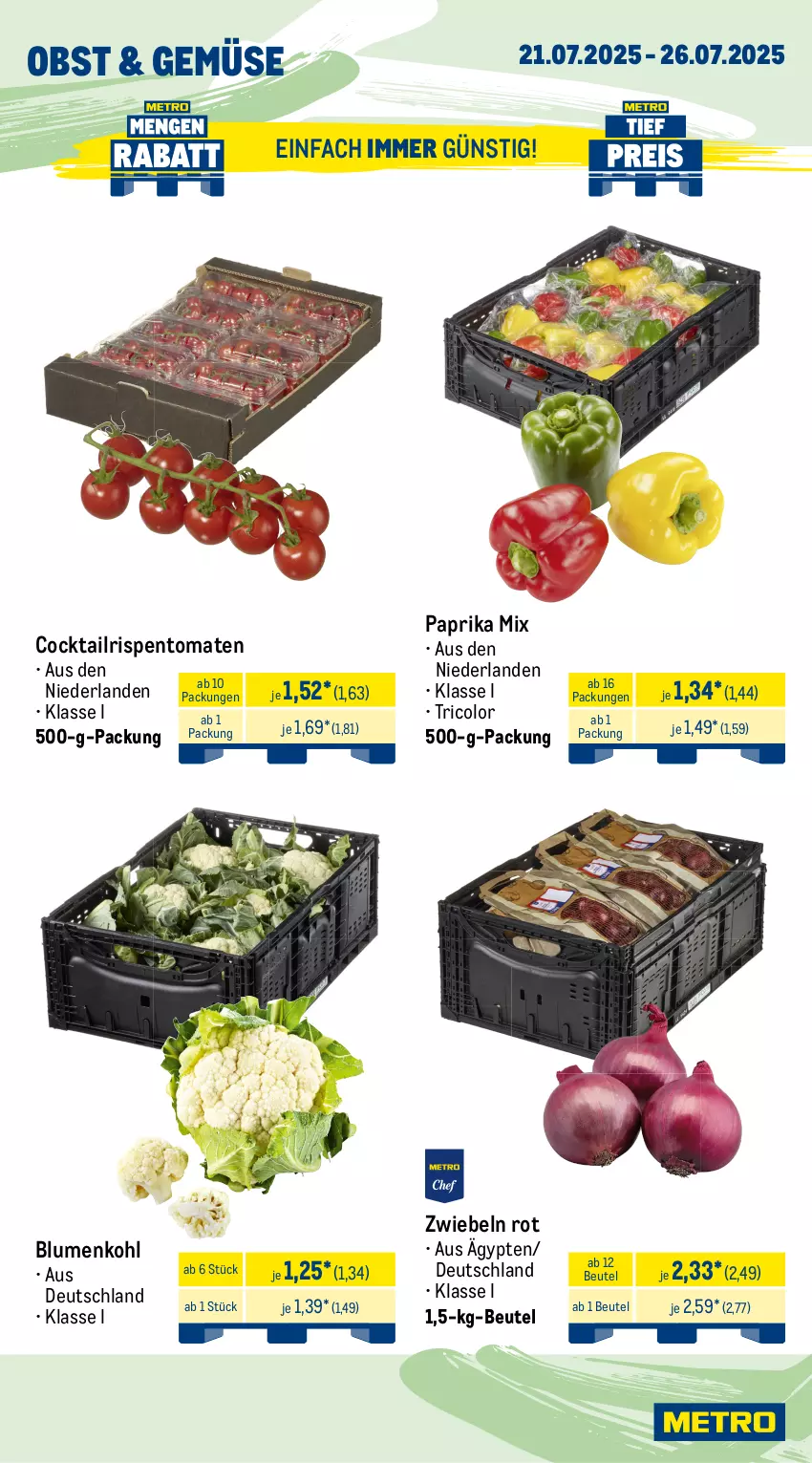 Aktueller Prospekt Metro - Wochen-Angebote - von 21.07 bis 26.07.2025 - strona 8 - produkty: angebot, arla, arla buko, auer, Bau, Bauer, Becher, beutel, blume, blumen, blumenkohl, Buko, cocktail, frischkäse, frucht, fruchtjoghurt, joghur, joghurt, Käse, mac, milch, obst, paprika, paprika mix, parmigiano, parmigiano reggiano, reggiano, rispentomaten, Ti, tomate, tomaten, weihenstephan, zwiebel, zwiebeln