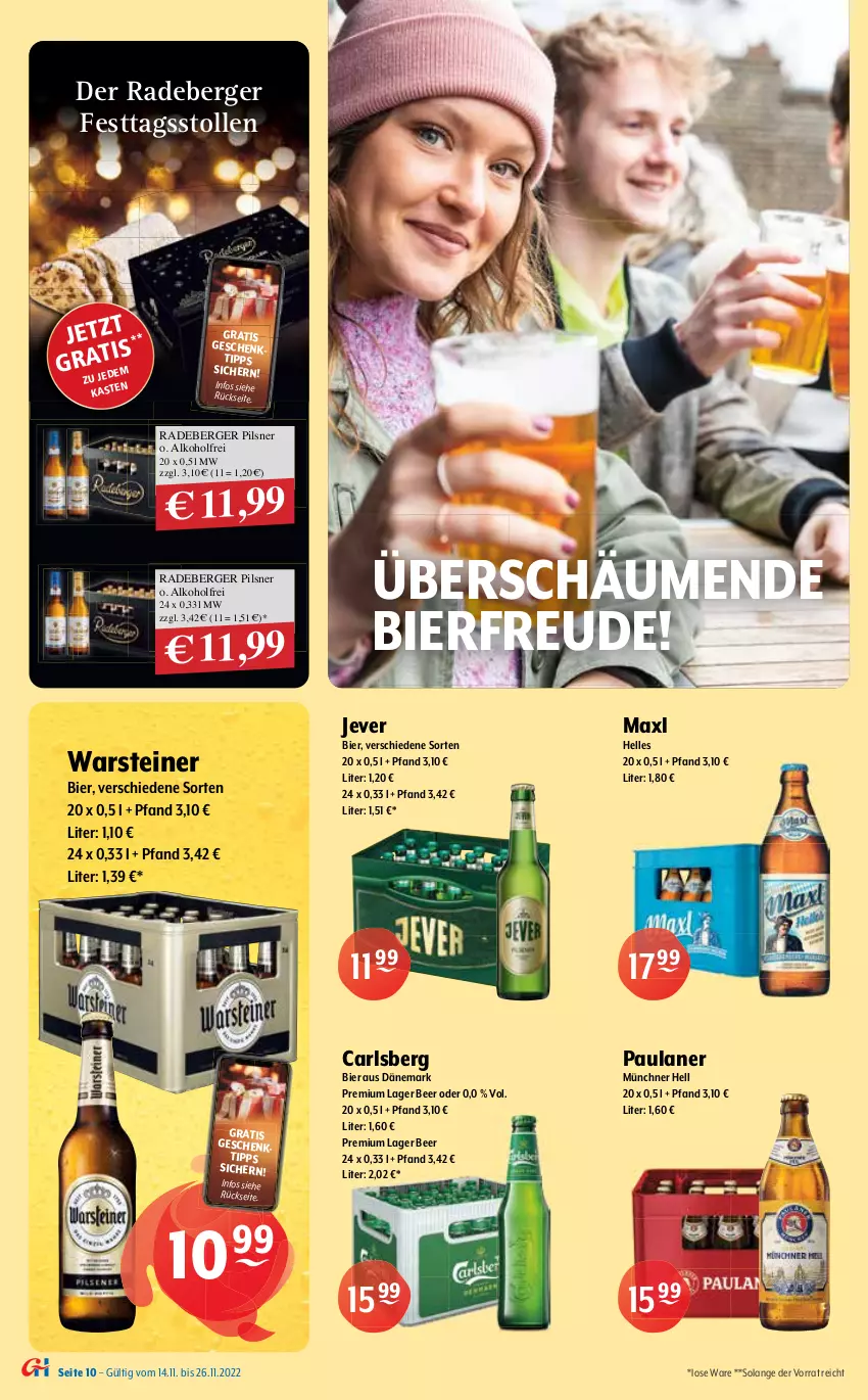 Aktueller Prospekt Getraenke Hoffmann - Prospekte - von 14.11 bis 26.11.2022 - strona 10 - produkty: alkohol, Berger, bier, budweiser, carlsberg, corona, Duck, eis, elle, gin, Hefe, jever, mönchshof, Paula, paulaner, pils, pilsner, radeberger, radeberger pilsner, reis, steiner, Stiegl, Stollen, störtebeker, Ti, warsteiner, weissbier