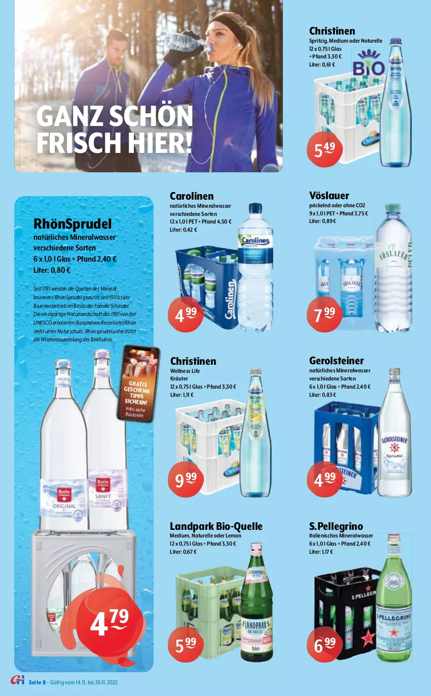 Aktueller Prospekt Getraenke Hoffmann - Prospekte - von 14.11 bis 26.11.2022 - strona 8 - produkty: Alwa, Astra, auer, bier, bio, brunnen, elle, erde, erdinger, gerolsteine, gerolsteiner, hasseröder, kräuter, mineralwasser, natur, naturland, natürliches mineralwasser, pils, premium pils, radler, rel, RhönSprudel, Sprudel, steiner, Ti, vöslauer, wasser