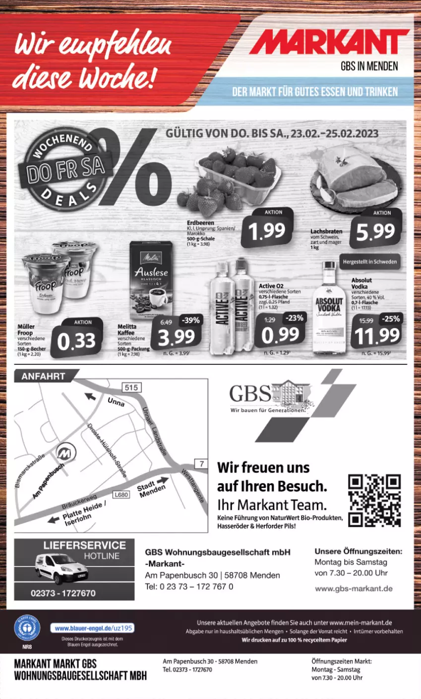 Aktueller Prospekt Markant - Prospekte - von 20.02 bis 25.02.2023 - strona 12 - produkty: angebot, angebote, Bau, Bebe, bio, braten, brot, elle, flasche, hasseröder, lachs, Lachsbraten, lieferservice, natur, papier, pils, rwe, Schal, Schale, Ti, uhr