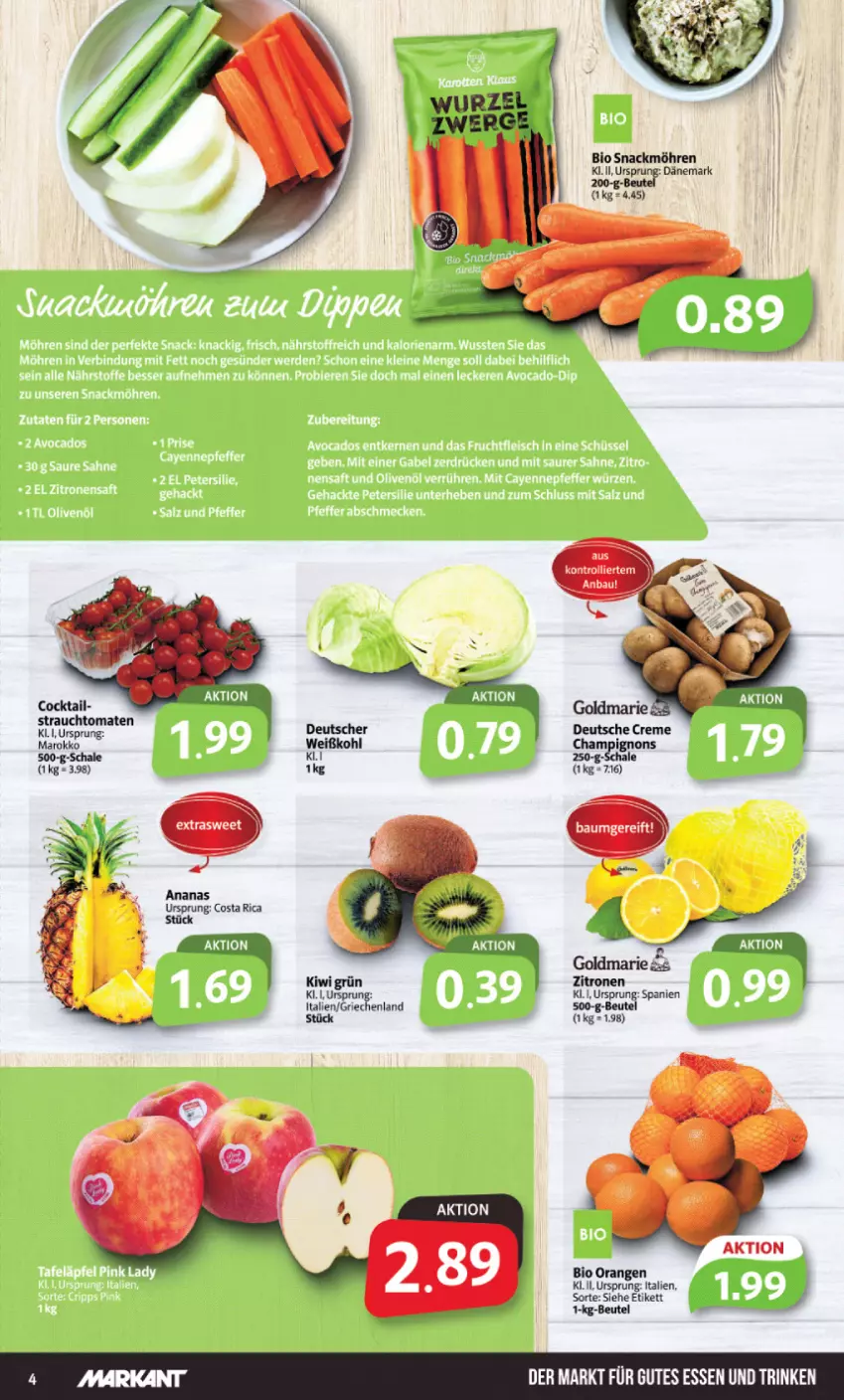 Aktueller Prospekt Markant - Prospekte - von 20.02 bis 25.02.2023 - strona 4 - produkty: ananas, beutel, bio, cocktail, gutes essen, kiwi, möhren, orange, orangen, Rauch, Schal, Schale, snack, strauchtomaten, Ti, tomate, tomaten, Weißkohl, zitrone, zitronen