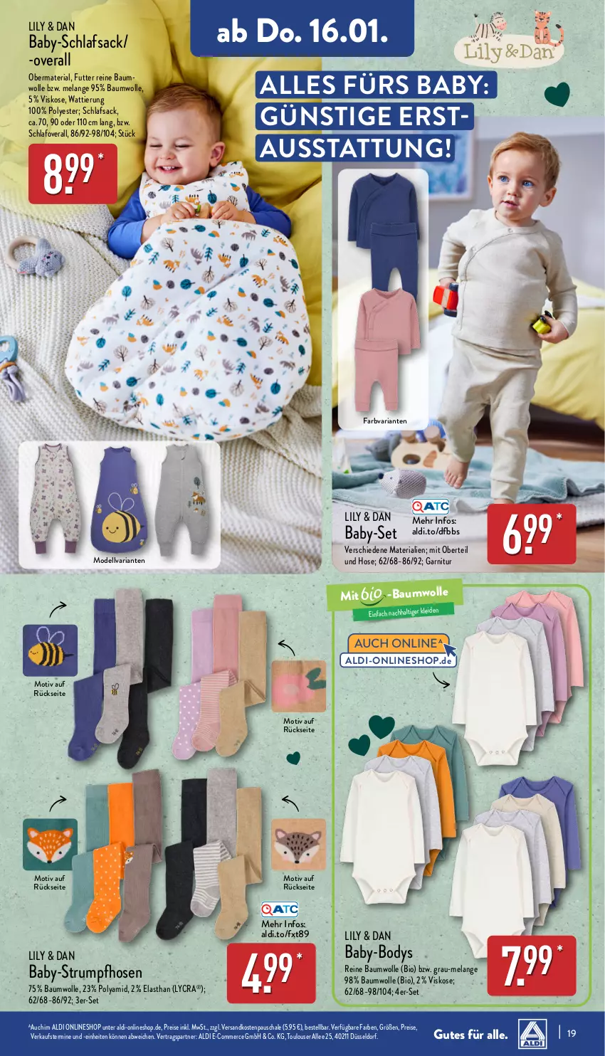 Aktueller Prospekt Aldi Nord - Von Montag - von 13.01 bis 18.01.2025 - strona 19 - produkty: aldi, Bau, baumwolle, bio, body, dell, eis, Elan, garnitur, hose, hosen, kleid, Mode, ndk, Overall, reine baumwolle, reis, Ria, rum, sac, Schal, Schale, schlafsack, Strumpfhose, Ti, wolle