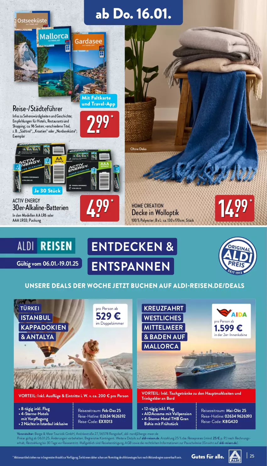 Aktueller Prospekt Aldi Nord - Von Montag - von 13.01 bis 18.01.2025 - strona 25 - produkty: aldi, Bad, batterie, batterien, buch, decke, dell, eis, elle, getränk, getränke, gin, kappa, Mode, Nordsee, reis, Schal, Ti, tisch, ZTE