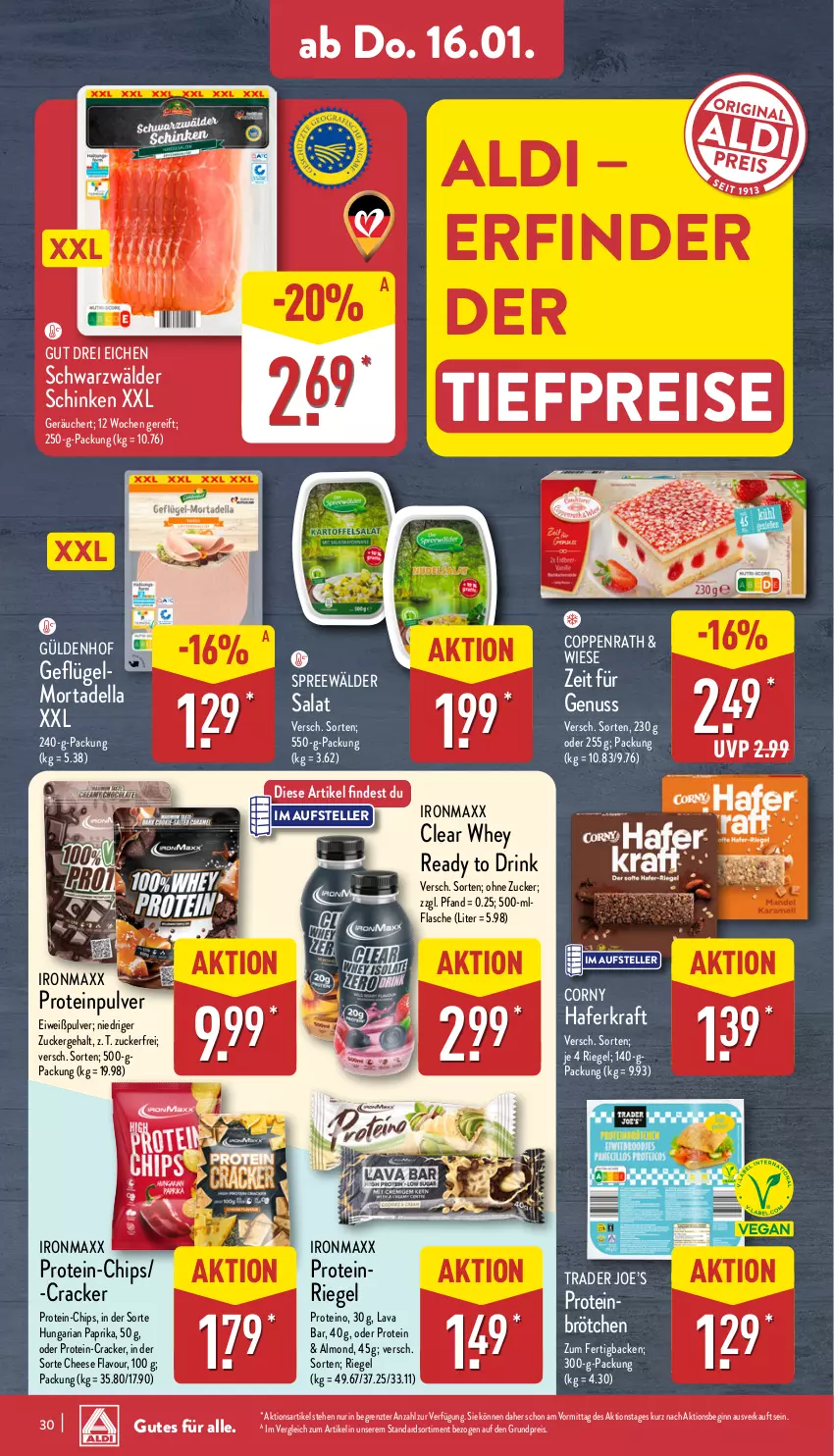 Aktueller Prospekt Aldi Nord - Von Montag - von 13.01 bis 18.01.2025 - strona 30 - produkty: aldi, brötchen, chips, coppenrath, corny, cracker, dell, drink, eis, elle, flasche, Geflügel, gin, hafer, kraft, mortadella, nuss, paprika, reis, Ria, riegel, salat, schinken, schwarzwälder schinken, spreewälder, teller, Ti, tiefpreis, ZTE, zucker