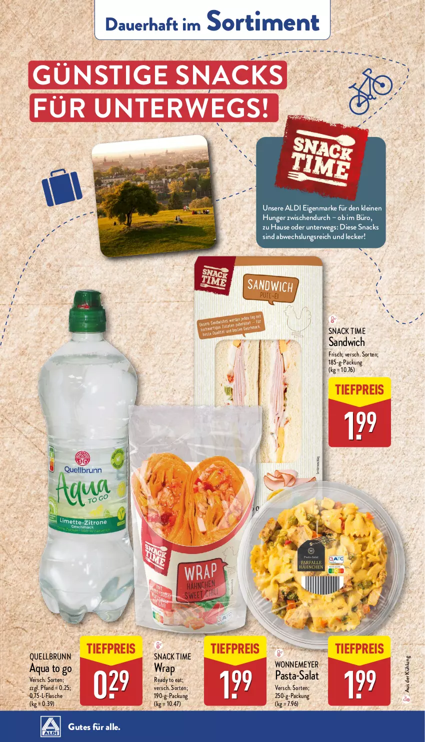 Aktueller Prospekt Aldi Nord - Von Montag - von 13.01 bis 18.01.2025 - strona 37 - produkty: aldi, aqua, auer, eis, flasche, leine, pasta, Quellbrunn, reis, rwe, salat, sandwich, snack, snack time, snacks, Ti, tiefpreis, wrap