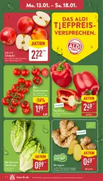 Gazetka promocyjna Aldi Nord - Von Montag - Gazetka - ważna od 18.01 do 18.01.2025 - strona 2 - produkty: aldi, bio, eis, ingwer, paprika, paprika rot, Pink Lady, reis, rispentomaten, Romanasalat, salat, salatherzen, Schal, Schale, tafeläpfel, Ti, tomate, tomaten, trolli, ZTE