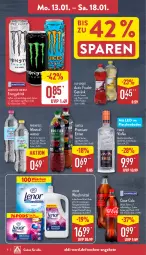 Gazetka promocyjna Aldi Nord - Von Montag - Gazetka - ważna od 18.01 do 18.01.2025 - strona 8 - produkty: aldi, Alwa, angebot, angebote, coca-cola, cola, drink, eis, eistee, elle, flasche, frucht, getränk, lenor, lenor waschmittel, mineralwasser, monster, Monster Energy, Pods, Sport, tee, teller, Ti, vodka, waschmittel, wasser, zucker