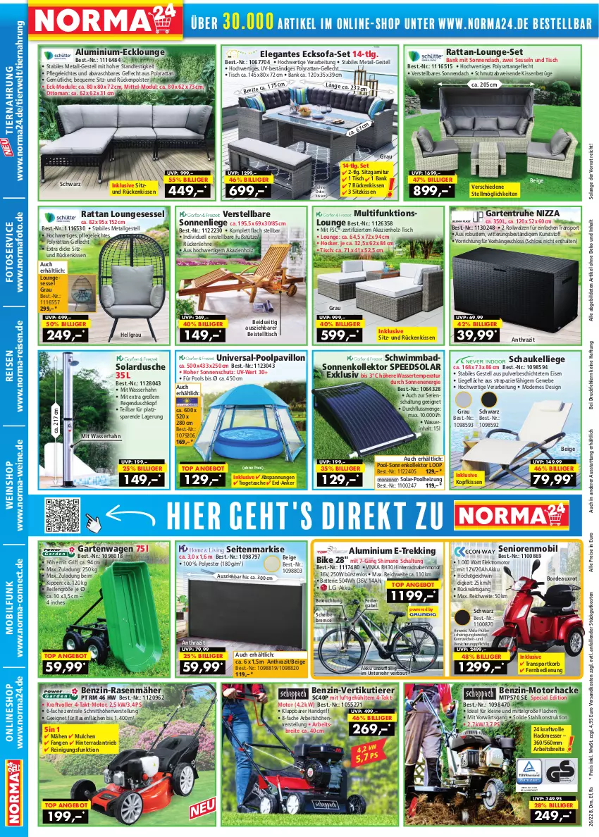 Aktueller Prospekt Norma - Norma - von 17.06 bis 03.07.2022 - strona 2 - produkty: akku, angebot, Bad, Bank, batterie, Bau, beistelltisch, beleuchtung, Brei, bürste, bürsten, dekokissen, dusche, eis, Elektro, fernbedienung, gabel, garnitur, Garten, Gartentruhe, hocker, Holz, kissen, kopfkissen, korb, kraft, leine, LG, Liege, lounge-set, loungesessel, messer, Mode, ndk, pavillon, pool, rasen, rasenmäher, reifen, Reinigung, reis, Rückenkissen, rückenlehne, rwe, Schal, Schaukel, Schaukelliege, Seitenmarkise, senf, sessel, shimano, sitzkissen, Sofa, sonnenliege, sonnenschutz, spee, Sport, Tasche, Ti, Tiere, tiernahrung, tisch, tragetasche, wasser, wein, weine, weinshop