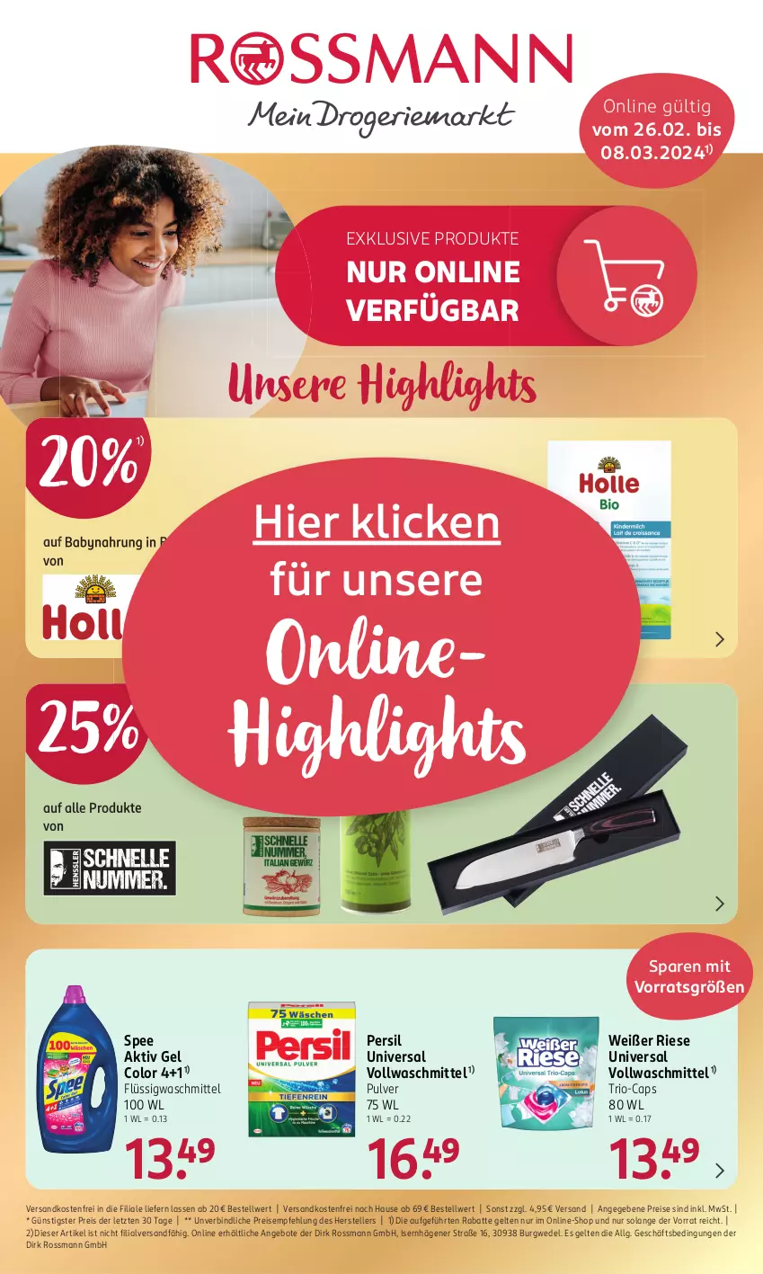 Aktueller Prospekt Rossmann - Prospekte - von 26.02 bis 01.03.2024 - strona 19 - produkty: aktiv gel, angebot, angebote, Babynahrung, bio, Cap, eis, elle, LG, ndk, persil, reis, spee, teller, Ti, versandkostenfrei, vollwaschmittel, waschmittel, wedel, ZTE