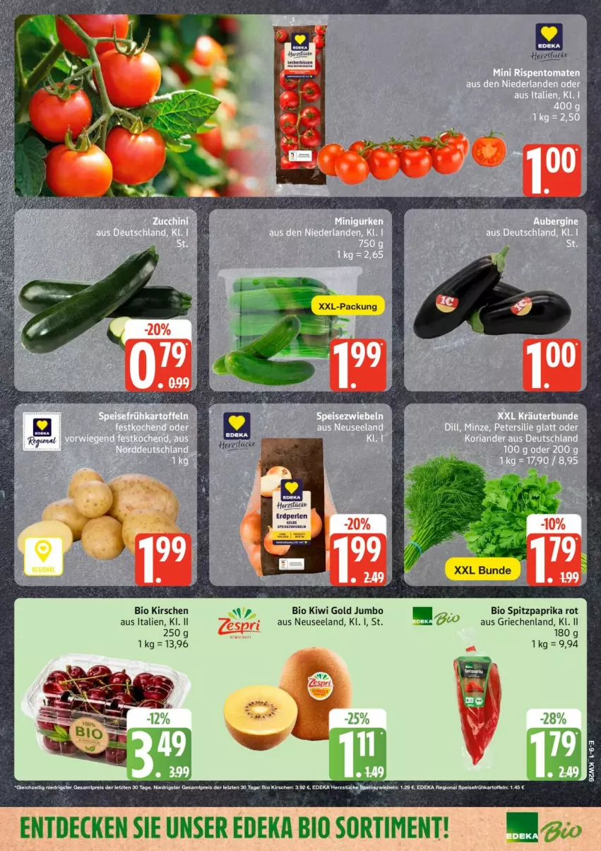 Aktueller Prospekt Edeka - Prospekte - von 22.06 bis 27.06.2026 - strona 10 - produkty: bio, decke, deka, edeka bio, Elan, jumbo, kirsch, kirsche, kirschen, kiwi, Kiwi Gold, paprika, paprika rot, perlen, Spitzpaprika, tee, Ti, xxl-packung