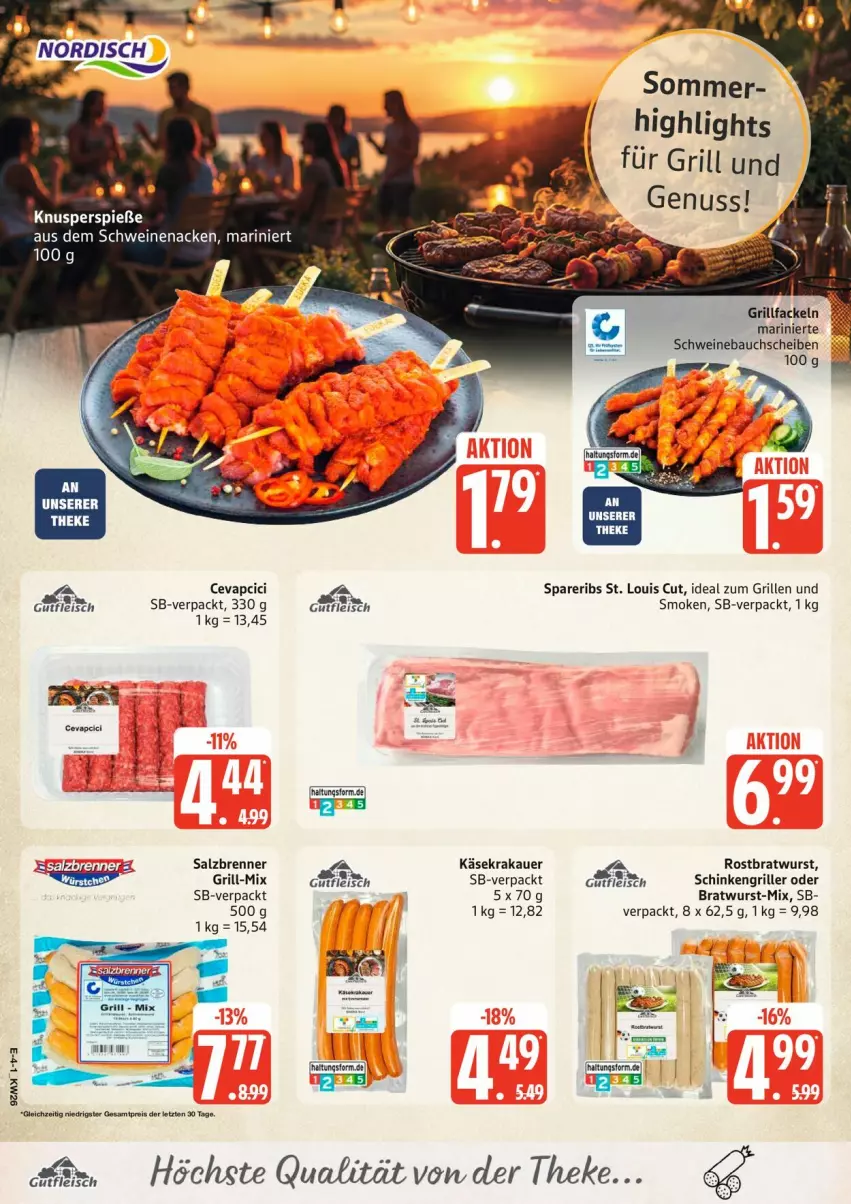 Aktueller Prospekt Edeka - Prospekte - von 22.06 bis 27.06.2026 - strona 4 - produkty: auer, Bau, bauchscheiben, bratwurst, cevapcici, eis, grill, grillfackeln, ideal zum grillen, Käse, krakauer, nuss, reis, rostbratwurst, salz, schinken, Schinkengriller, schwein, schweine, Schweinebauch, schweinebauchscheiben, schweinenacken, spareribs, Ti, wein, weine, wurst, ZTE