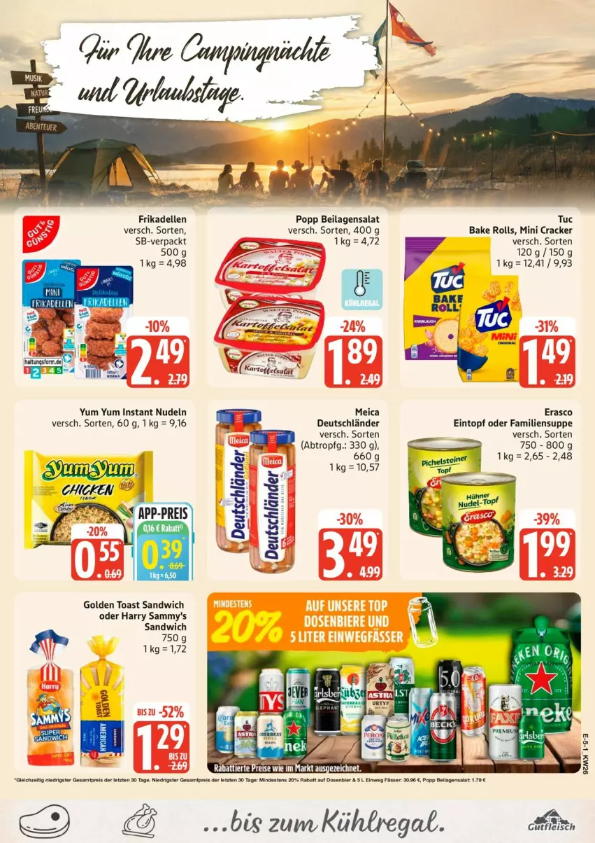 Aktueller Prospekt Edeka - Prospekte - von 22.06 bis 27.06.2026 - strona 5 - produkty: cracker, dell, eintopf, elle, frikadellen, golden toast, ilag, kühlregal, meica, nudel, nudeln, Popp, regal, salat, sandwich, suppe, toast, topf, Yum Yum