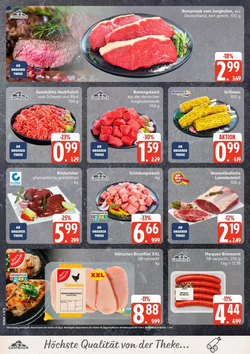 Aktueller Prospekt Edeka - Prospekte - von 22.06 bis 27.06.2026 - strona 6 - produkty: braten, bratwurst, brustfilet, eis, filet, fleisch, grill, Grillmais, gulasch, jungbullen, kotelett, lamm, lammkotelett, mais, Merguez-Bratwurst, reis, rum, rumpsteak, schinken, steak, Ti, wurst, ZTE