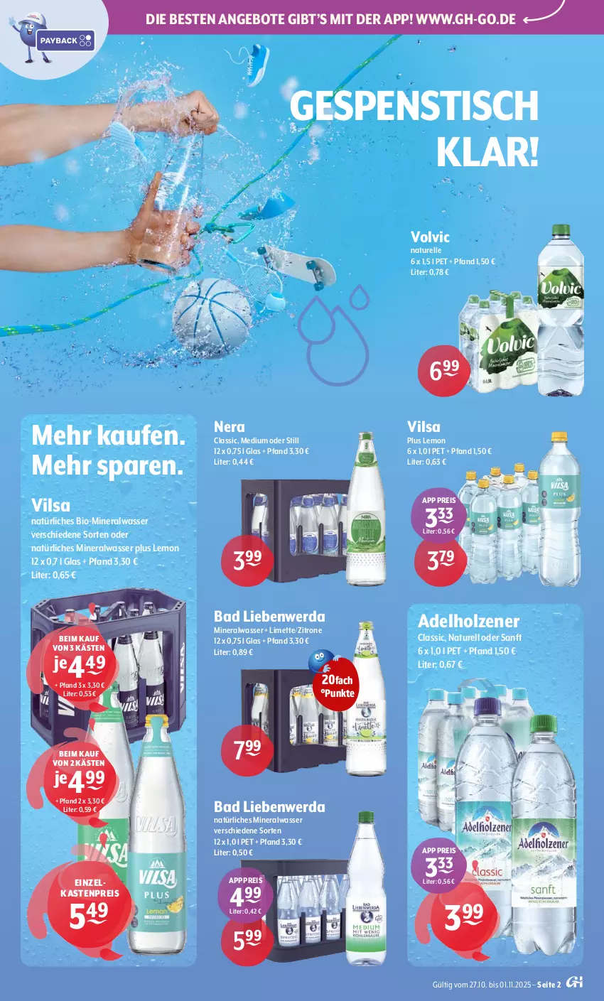 Aktueller Prospekt Getraenke Hoffmann - Prospekte - von 27.10 bis 01.11.2025 - strona 2 - produkty: adelholzener, Alwa, angebot, angebote, Bad, Bad Liebenwerda, bio, eis, elle, Holz, limette, Mett, mineralwasser, natur, natürliches mineralwasser, reis, rel, Ti, tisch, vilsa, volvic, wasser, zitrone