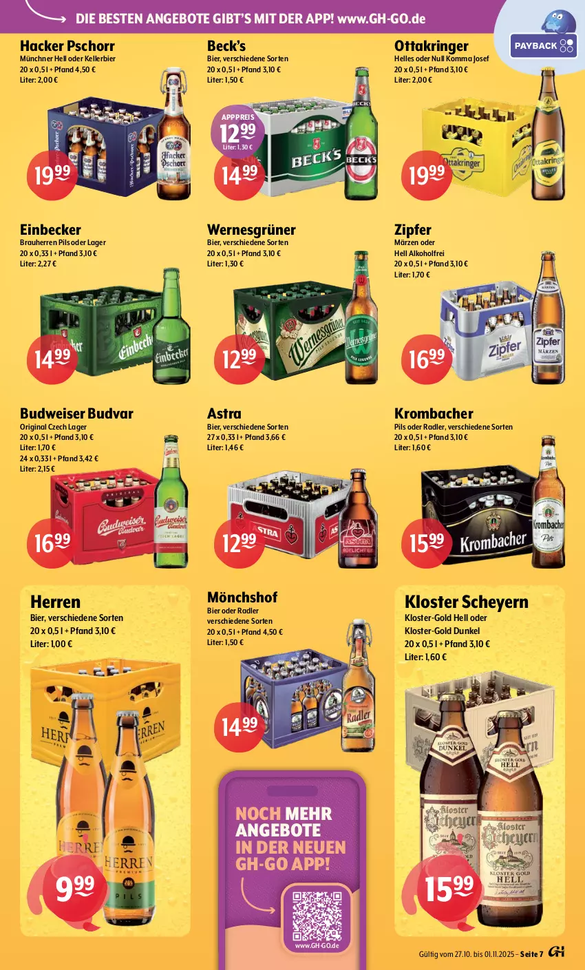 Aktueller Prospekt Getraenke Hoffmann - Prospekte - von 27.10 bis 01.11.2025 - strona 7 - produkty: alkohol, angebot, angebote, Astra, bier, budweiser, eis, elle, gin, hacker pschorr, kellerbier, krombache, krombacher, mönchshof, oder radler, Ottakringer, pils, radler, reis, ring, Ti, Zipfer