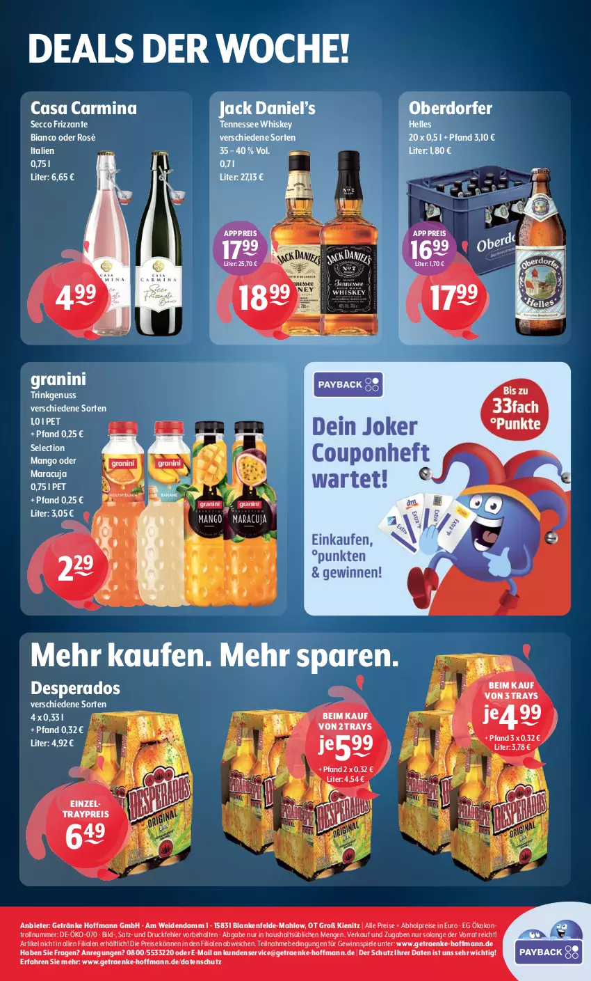 Aktueller Prospekt Getraenke Hoffmann - Prospekte - von 27.10 bis 01.11.2025 - strona 8 - produkty: abholpreise, desperados, ecco, eis, elle, frizzante, getränk, getränke, gewinnspiel, granini, jack daniel, Jack Daniel’s, mango, maracuja, nuss, reis, Spiele, tennessee whiskey, Ti, whiskey, Zelt