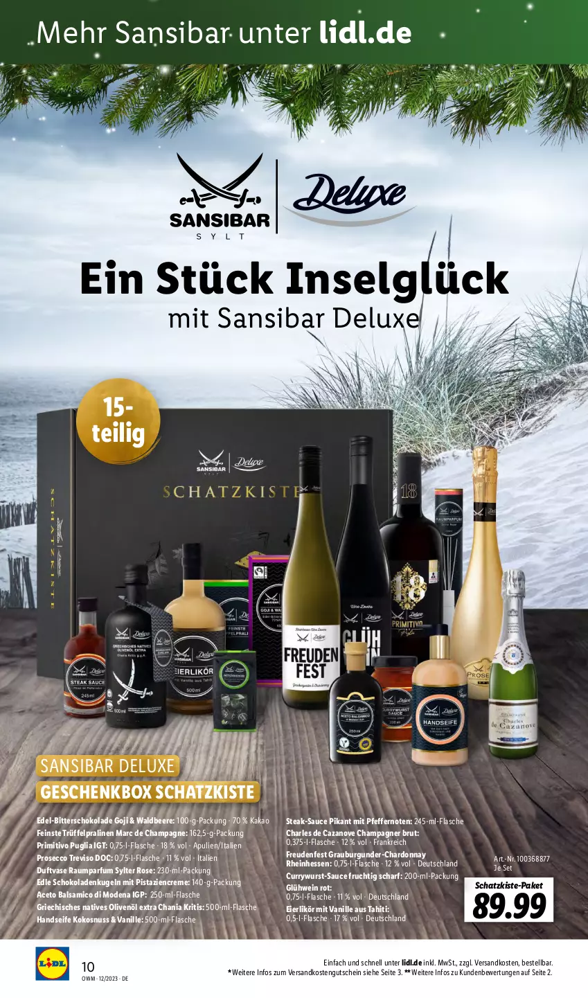 Aktueller Prospekt Lidl - Highlights in der Weinwelt - von 01.12 bis 31.12.2023 - strona 10 - produkty: aceto, aceto balsamico, balsam, balsamico, beere, brut, burgunder, champagne, champagner, chardonnay, creme, curry, currywurst, ecco, eier, eierlikör, flasche, frucht, Geschenkbox, Glühwein, grauburgunder, gutschein, Handseife, kakao, kokos, kokosnuss, Kugel, LG, likör, mit pistazien, Mode, natives olivenöl, ndk, nuss, olive, oliven, olivenöl, olivenöl extra, parfum, pfeffer, pistazien, pralinen, primitivo, prosecco, sauce, schoko, schokolade, schokoladen, Seife, steak, Sylter, Ti, Trüffel, vanille, Vase, wein, wurst