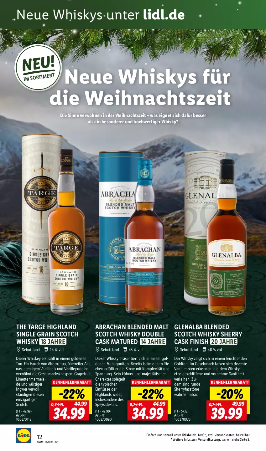 Aktueller Prospekt Lidl - Highlights in der Weinwelt - von 01.12 bis 31.12.2023 - strona 12 - produkty: ananas, blended scotch, blended scotch whisky, eis, ente, Finish, grapefruit, gutschein, ingwer, Kühne, Leuchte, leuchten, limette, limetten, mac, Mett, metten, ndk, pudding, schott, scotch, scotch whisky, sirup, spiegel, Ti, tisch, vanille, whiskey, whisky