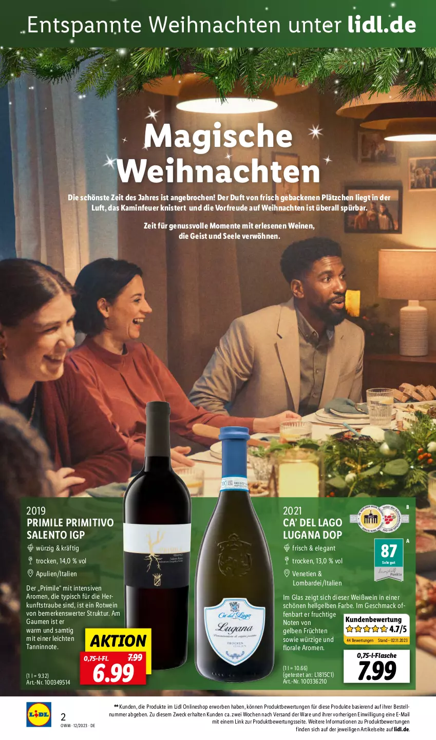 Aktueller Prospekt Lidl - Highlights in der Weinwelt - von 01.12 bis 31.12.2023 - strona 2 - produkty: auf weihnachten, eis, ente, flasche, frucht, früchte, früchten, geback, gutschein, Kamin, Lätzche, LG, mac, ndk, nuss, primitivo, rotwein, Ti, weck, weihnachten, wein, weine, Weißwein