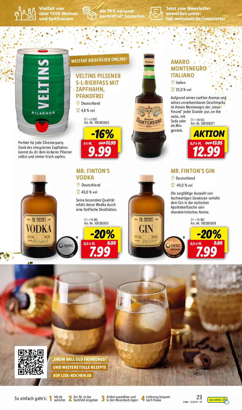 Aktueller Prospekt Lidl - Highlights in der Weinwelt - von 01.12 bis 31.12.2023 - strona 23 - produkty: amaro, Apotheke, ball, bier, elle, flasche, getränk, gewürz, gin, korb, mac, Mixgetränk, monte, ndk, pils, pilsener, rezept, rezepte, Soda, spirituosen, Ti, tisch, veltins, veltins pilsener, versandkostenfrei, vodka, wein, weine, wodka