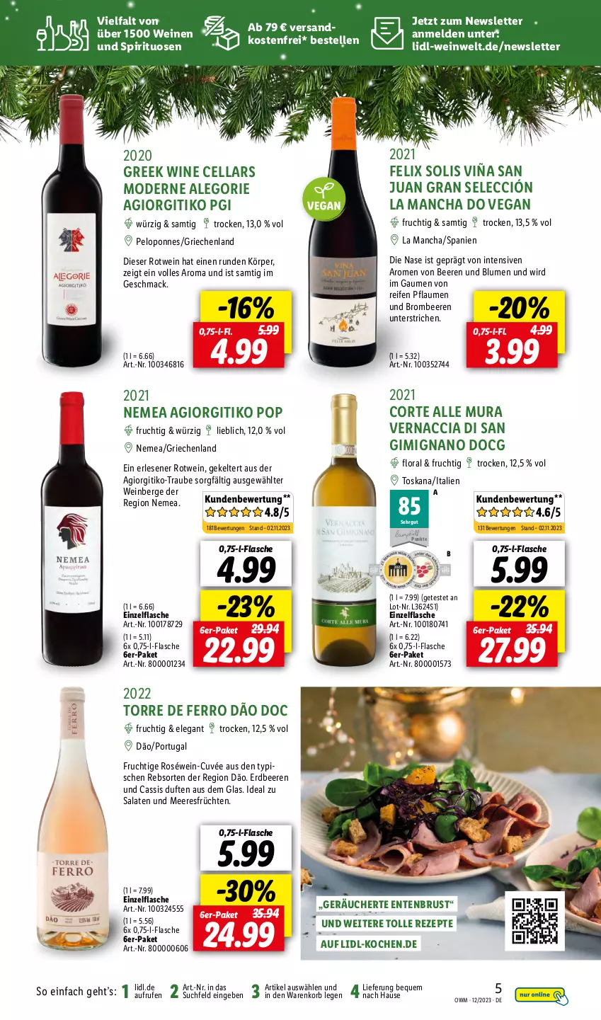 Aktueller Prospekt Lidl - Highlights in der Weinwelt - von 01.12 bis 31.12.2023 - strona 5 - produkty: ACC, beere, beeren, blume, blumen, brombeere, brombeeren, cassis, cuvée, elle, ente, Entenbrust, erdbeere, erdbeeren, felix, flasche, frucht, früchte, früchten, korb, mac, meeresfrüchte, Mode, ndk, pflaume, pflaumen, reifen, rezept, rezepte, roséwein, rotwein, salat, salate, spirituosen, Ti, versandkostenfrei, wein, weine