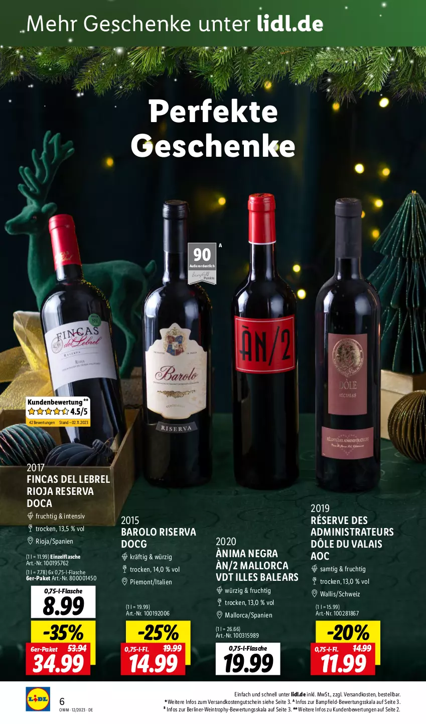 Aktueller Prospekt Lidl - Highlights in der Weinwelt - von 01.12 bis 31.12.2023 - strona 6 - produkty: Barolo, berliner, flasche, frucht, gutschein, ndk, rel, rioja, riserva, Ti, wein