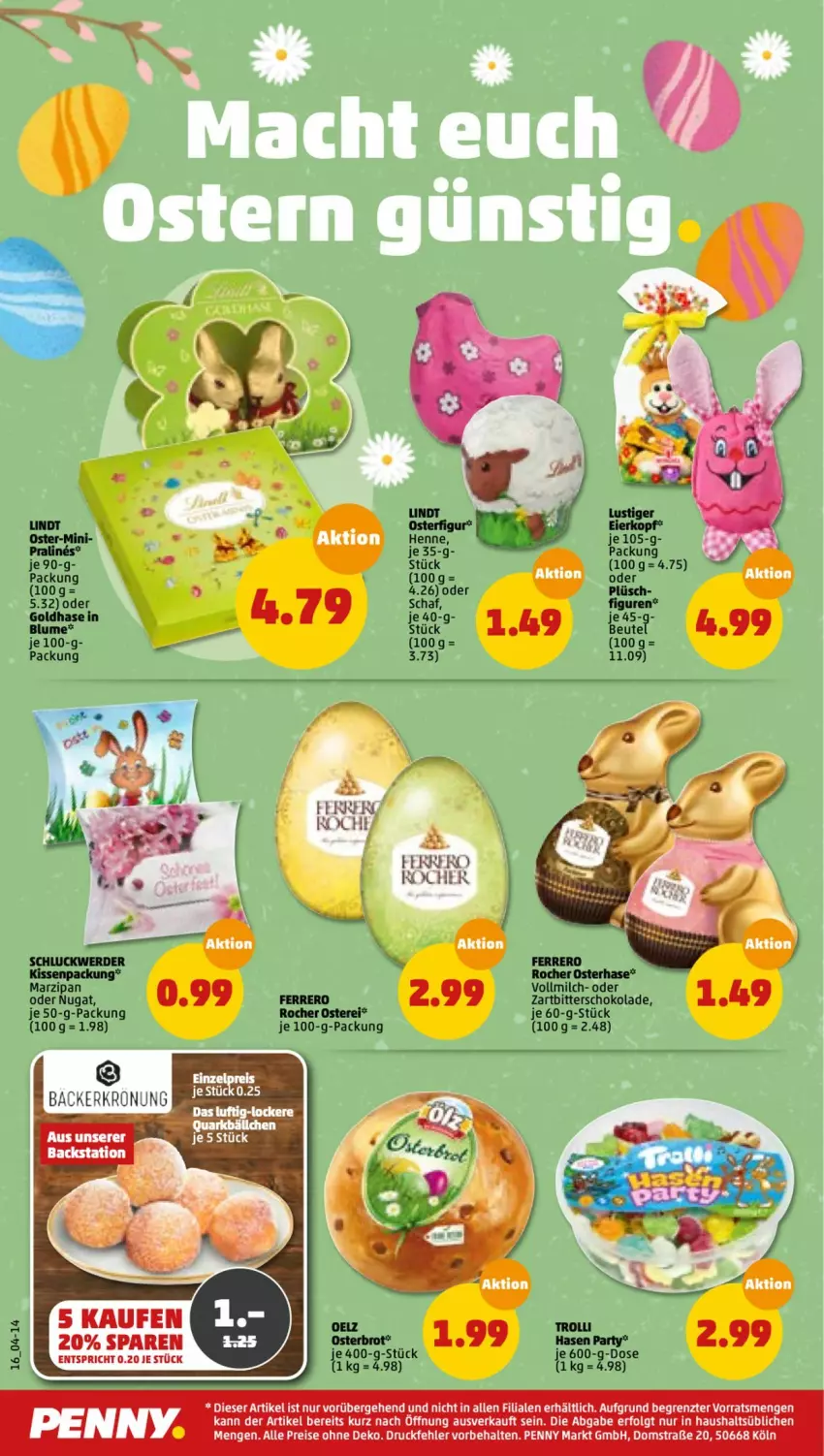 Aktueller Prospekt Penny - Prospekte - von 04.04 bis 09.04.2022 - strona 16 - produkty: blume, eis, erde, ferrero, kissen, LG, lindt, marzipan, milch, Plüsch, reis, schoko, schokolade, Ti, vollmilch, Zartbitterschokolade, ZTE