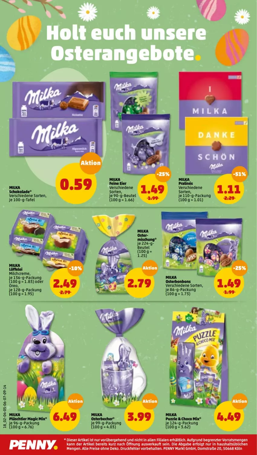 Aktueller Prospekt Penny - Prospekte - von 04.04 bis 09.04.2022 - strona 18 - produkty: Becher, beutel, creme, eier, eis, LG, Löffel, milch, milka, oreo, Puzzle, reis, schoko, schokolade, Ti, ZTE