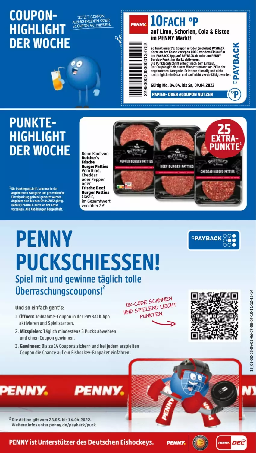 Aktueller Prospekt Penny - Prospekte - von 04.04 bis 09.04.2022 - strona 19 - produkty: angebot, angebote, beef, burger, butcher's, cheddar, cola, coupon, coupons, eis, eistee, ente, erde, LG, limo, papier, payback, rind, schorle, Spiele, tee, Ti