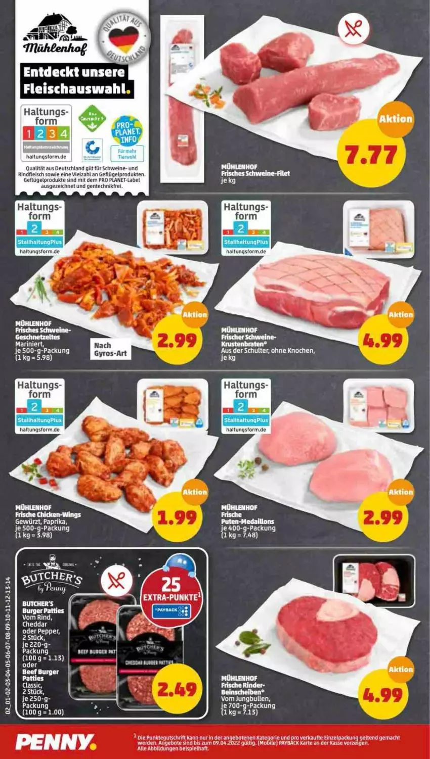 Aktueller Prospekt Penny - Prospekte - von 04.04 bis 09.04.2022 - strona 2 - produkty: angebot, angebote, beef, burger, eis, ente, fleisch, Geflügel, geflügelprodukte sind mit dem, gyros, LG, mac, rind, rinder, rindfleisch, schwein, schweine, Ti, wein, weine