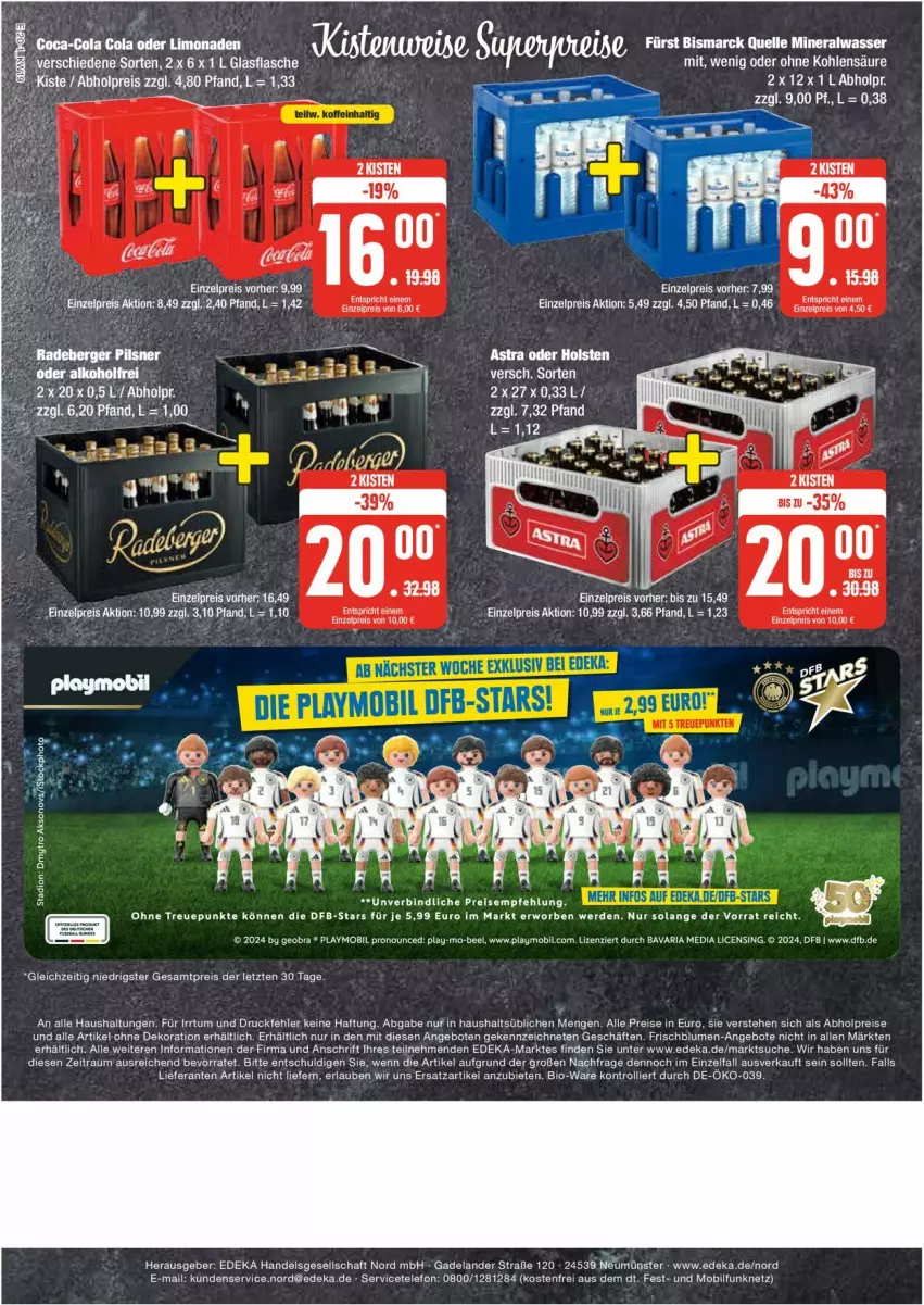 Aktueller Prospekt Edeka - Prospekte - von 06.05 bis 11.05.2024 - strona 20 - produkty: abholpreise, alle artikel ohne dekoration, Alwa, angebot, angebote, Astra, bio, bismarck, blume, blumen, deka, dekoration, eis, Elan, elle, ente, erde, flasche, glasflasche, holsten, mineralwasser, playmobil, reis, Ria, tee, Ti, trolli, wasser, ZTE