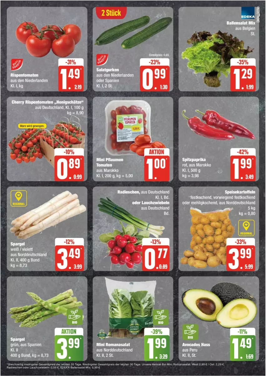 Aktueller Prospekt Edeka - Prospekte - von 06.05 bis 11.05.2024 - strona 7 - produkty: avocado, avocados, bio, eier, eis, gurke, gurken, radieschen, reis, rispentomaten, Romanasalat, salat, Salatgurke, salatgurken, tomate, tomaten, ZTE