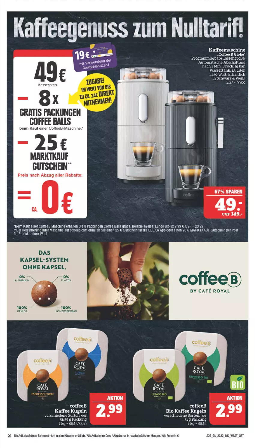 Aktueller Prospekt Marktkauf - Prospekt - von 10.07 bis 15.07.2023 - strona 26 - produkty: auto, ball, bio, deka, eis, gutschein, kaffee, kaffeegenuss, kaffeemaschine, Kugel, lungo, nuss, reis, Schal, Stier, tasse, Ti, tisch, wasser, wassertank