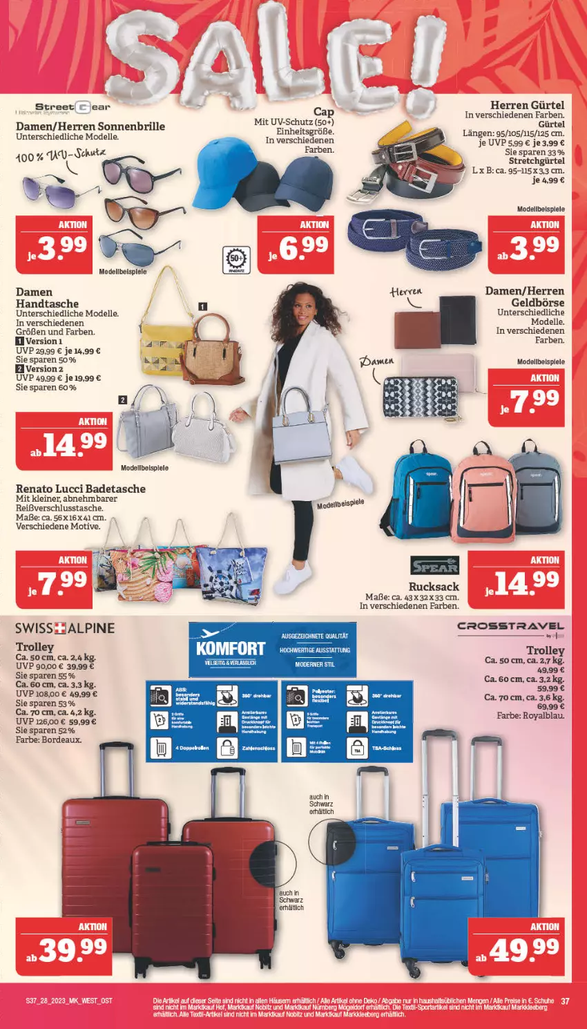 Aktueller Prospekt Marktkauf - Prospekt - von 10.07 bis 15.07.2023 - strona 37 - produkty: Bad, Brille, dell, eis, elle, Geldbörse, Handtasche, leine, Mode, rucksack, sac, sonnenbrille, Spiele, Tasche, Ti, trolley, uv-schutz